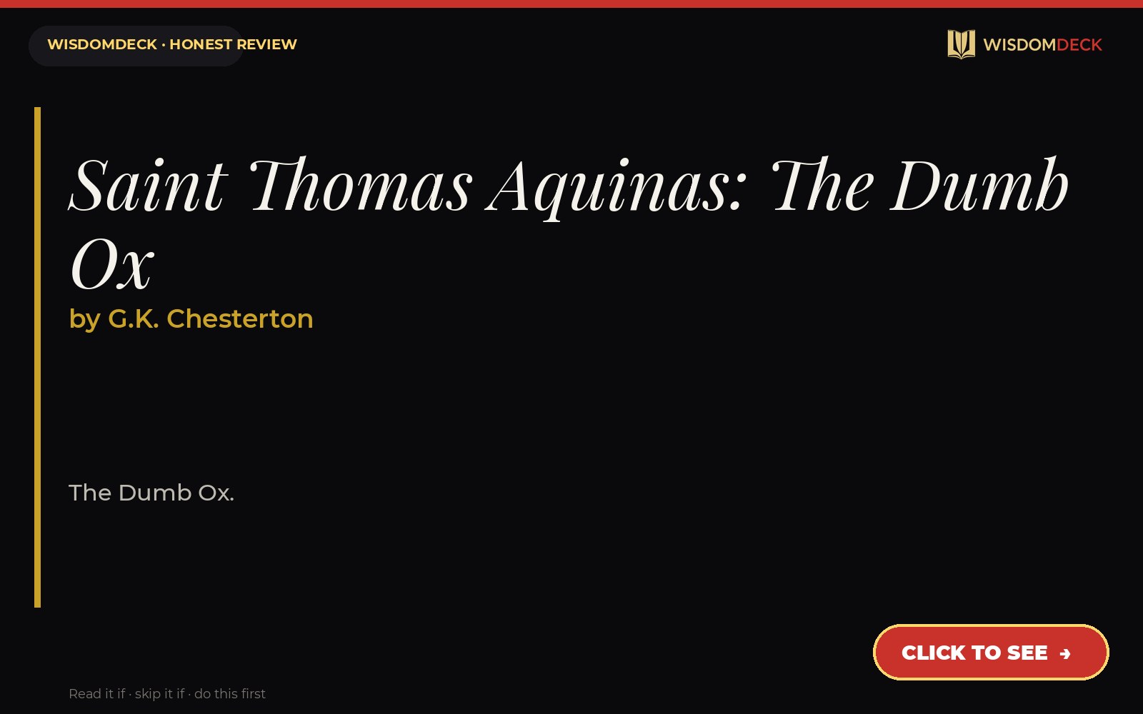 Saint Thomas Aquinas: The Dumb Ox by G.K. Chesterton — WisdomDeck review