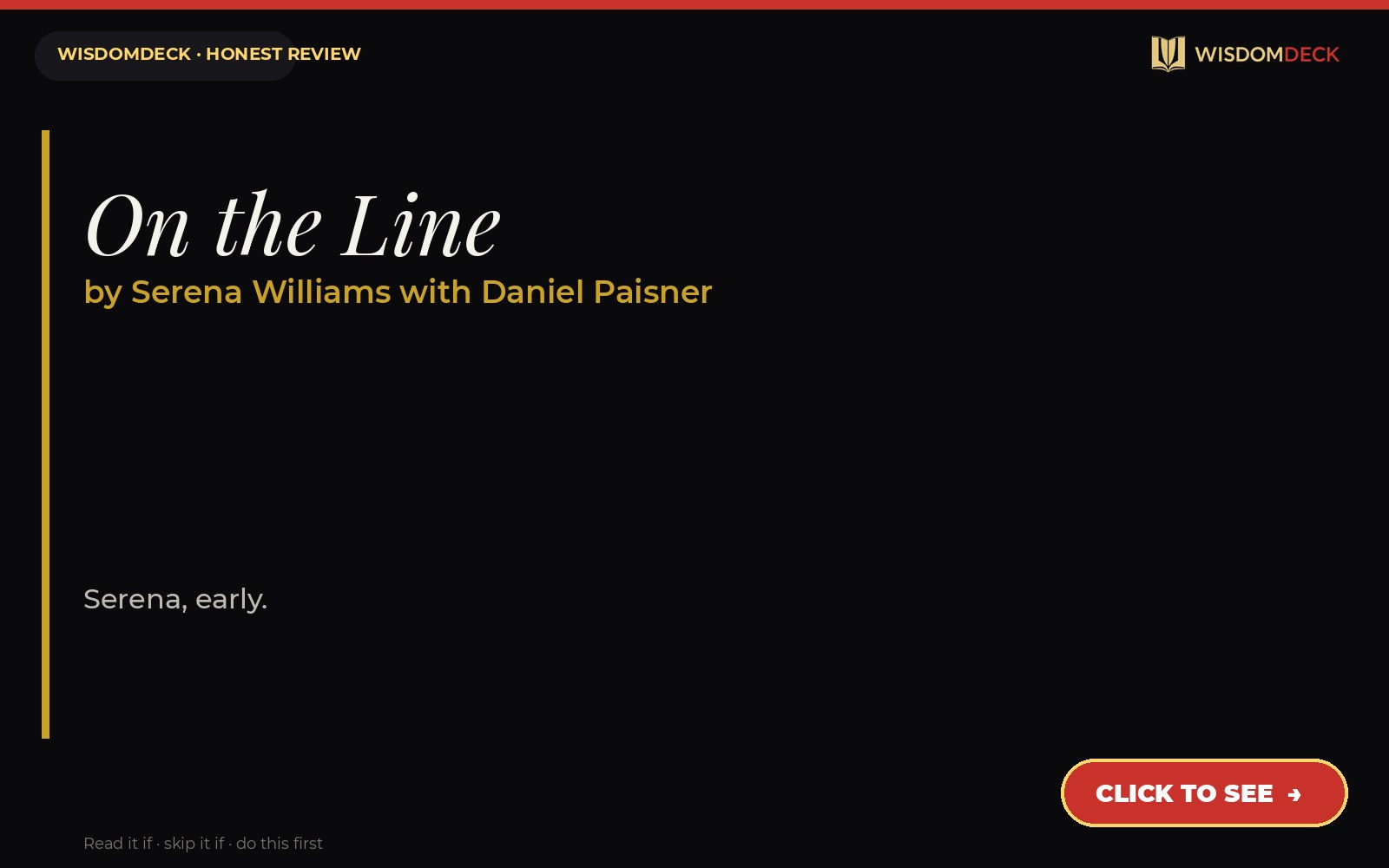 On the Line by Serena Williams with Daniel Paisner — WisdomDeck honest review