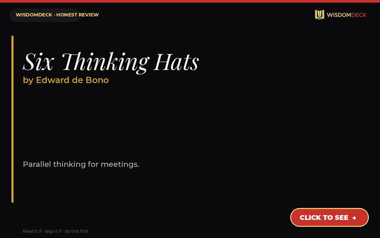 Six Thinking Hats by Edward de Bono — WisdomDeck review