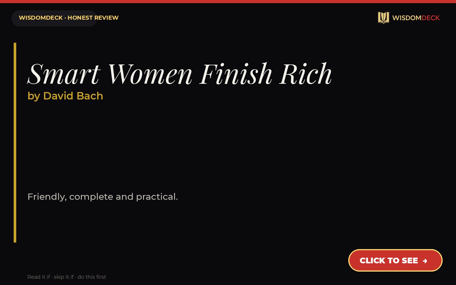 Smart Women Finish Rich by David Bach — WisdomDeck review