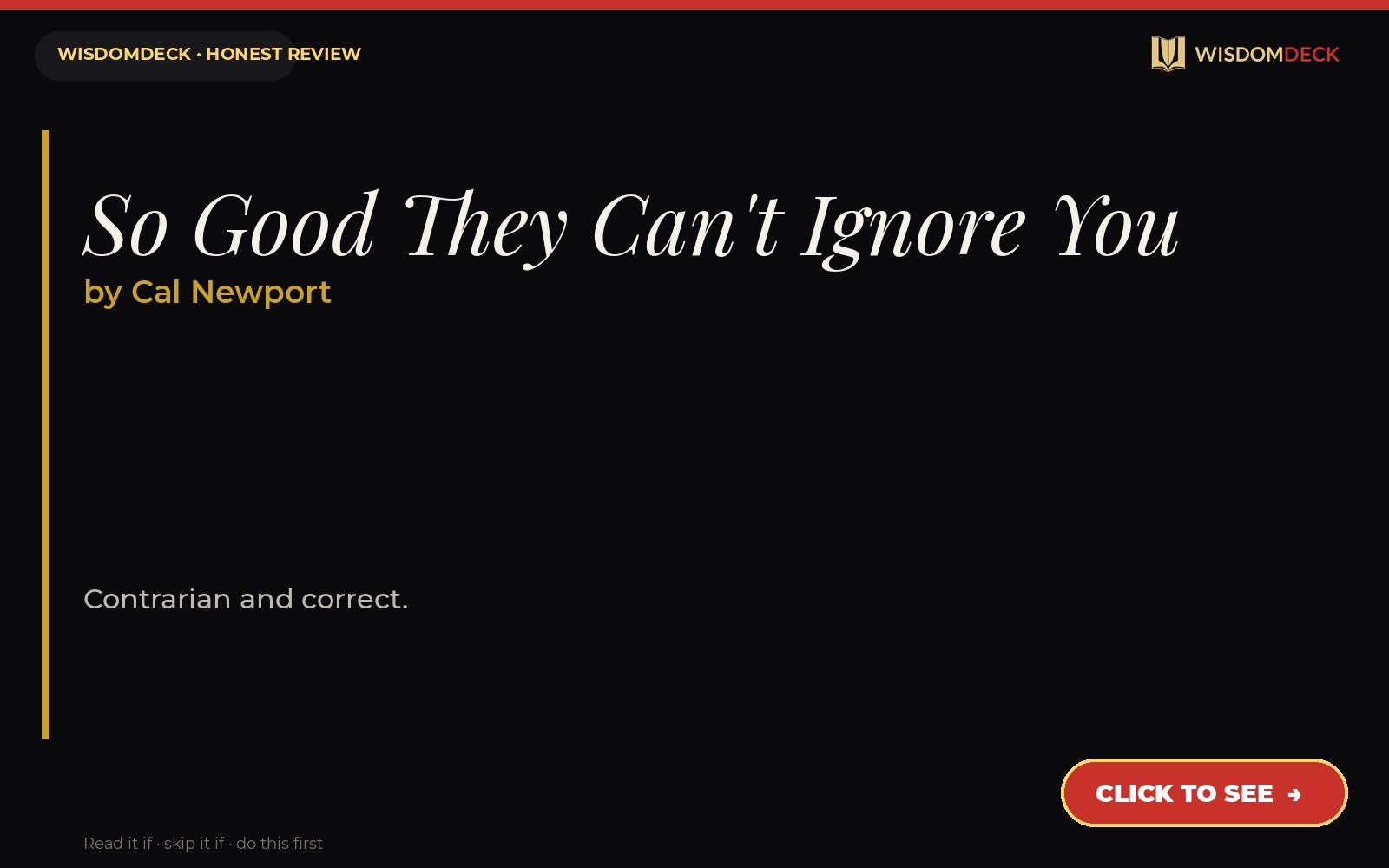 So Good They Can't Ignore You by Cal Newport — WisdomDeck review