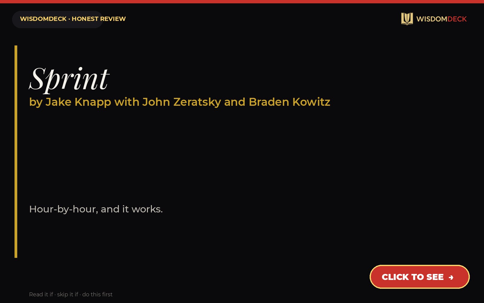 Sprint by Jake Knapp with John Zeratsky and Braden Kowitz — WisdomDeck honest review