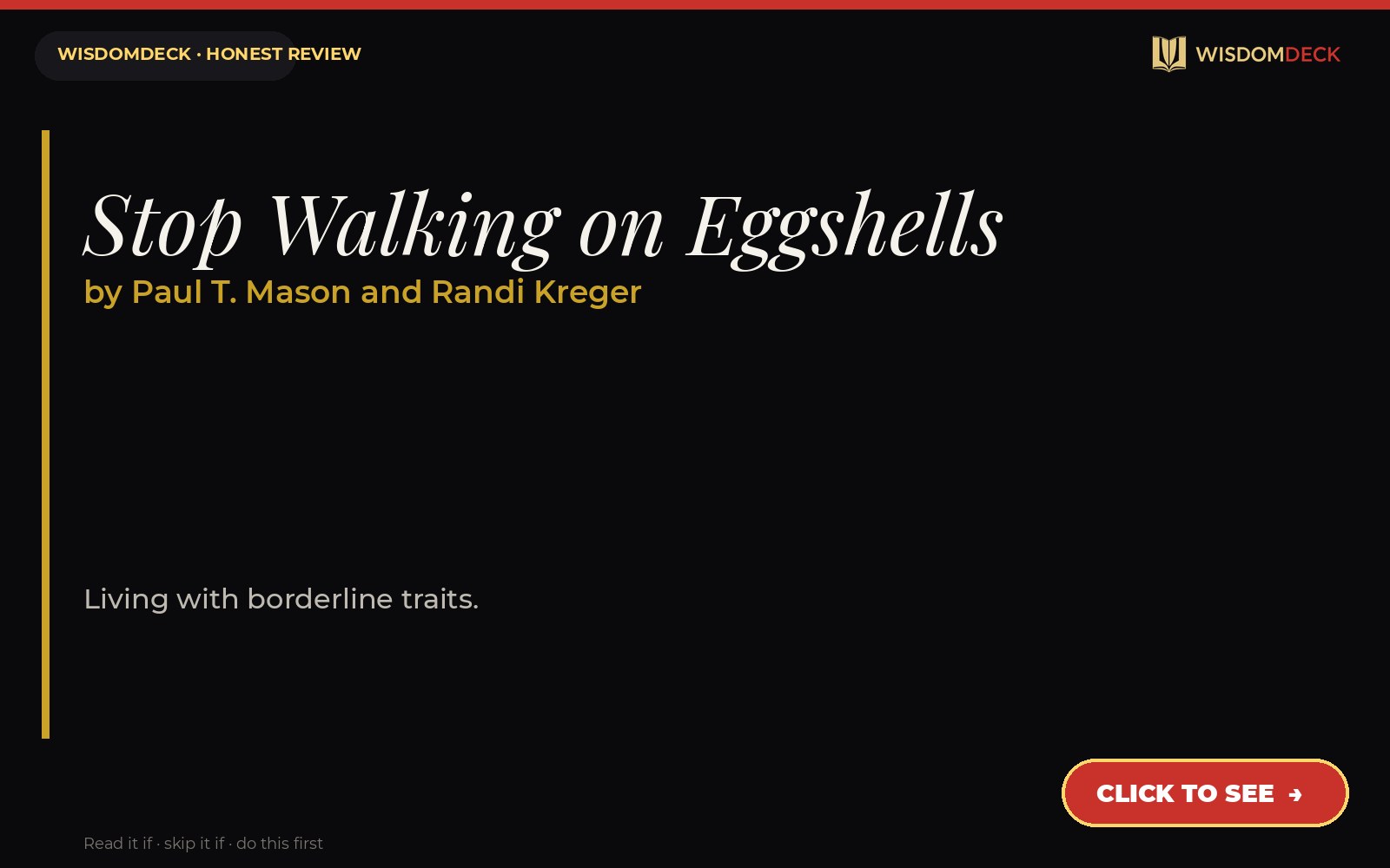 Stop Walking on Eggshells by Paul T. Mason and Randi Kreger — WisdomDeck honest review
