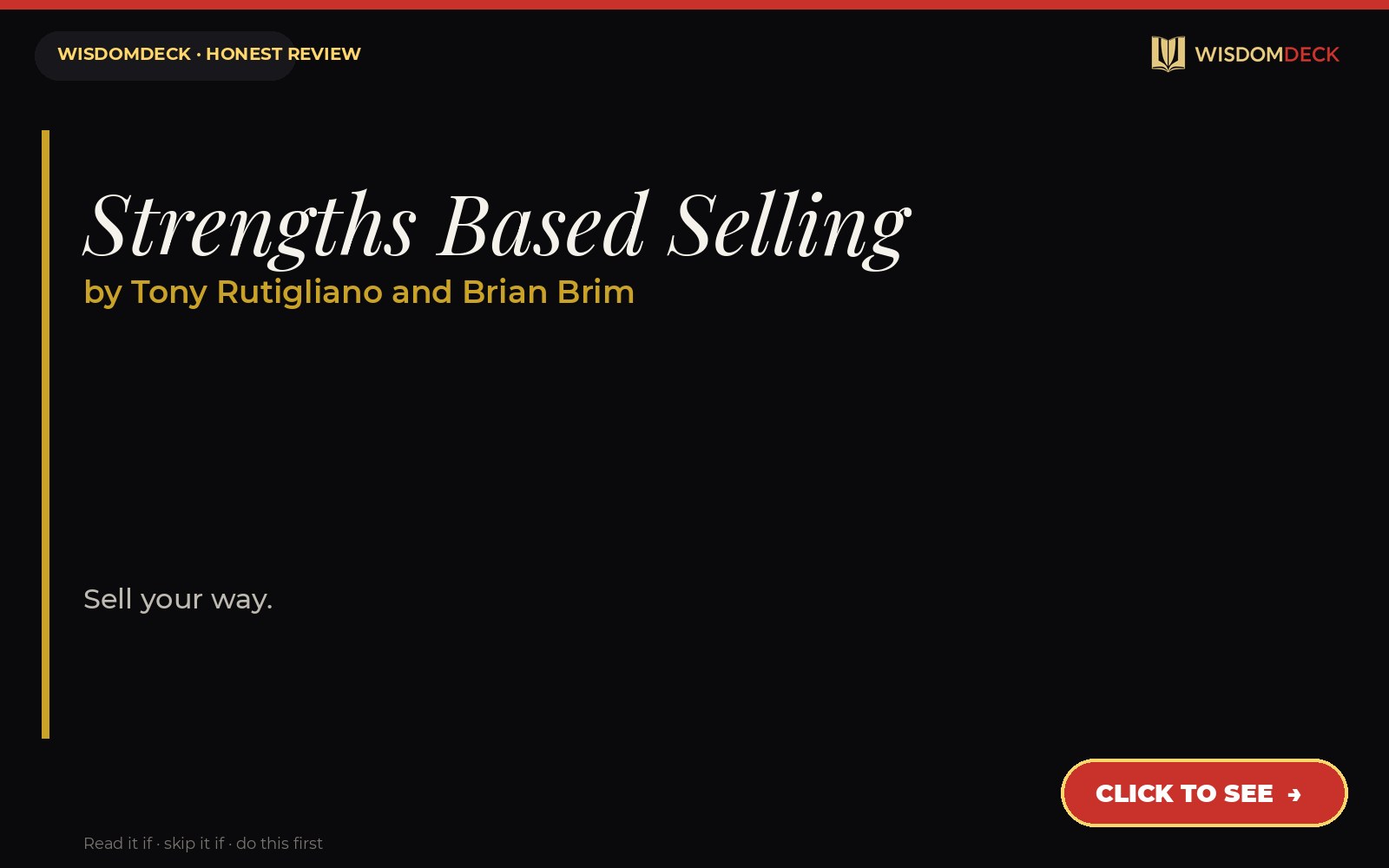 Strengths Based Selling by Tony Rutigliano and Brian Brim — WisdomDeck review