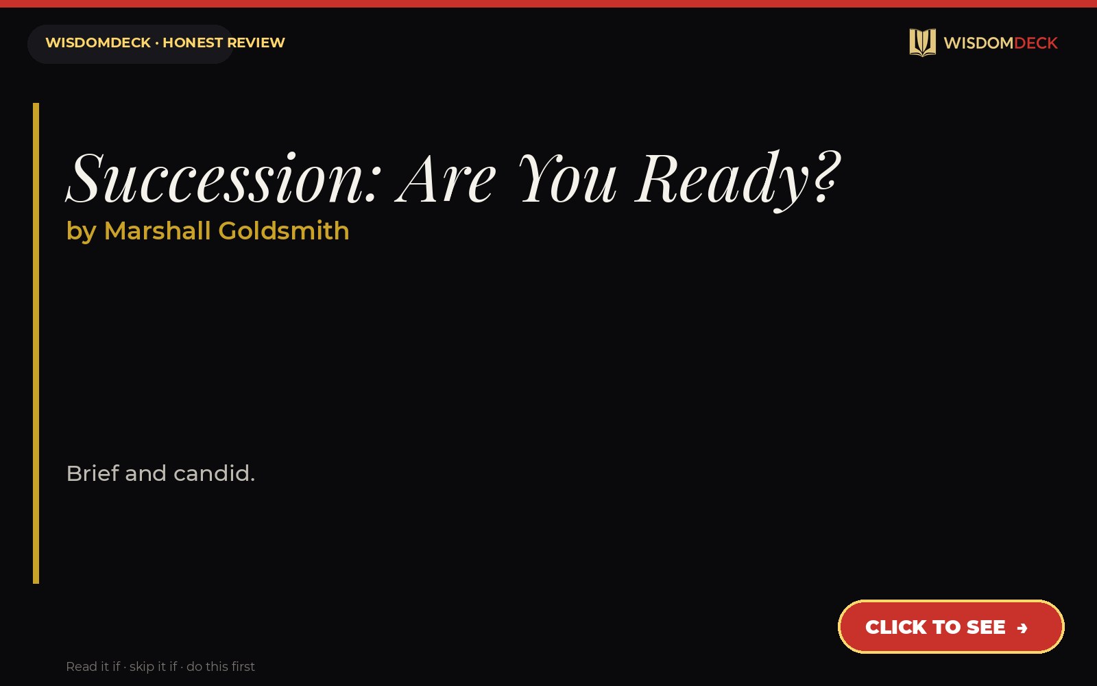Succession: Are You Ready? by Marshall Goldsmith — WisdomDeck review