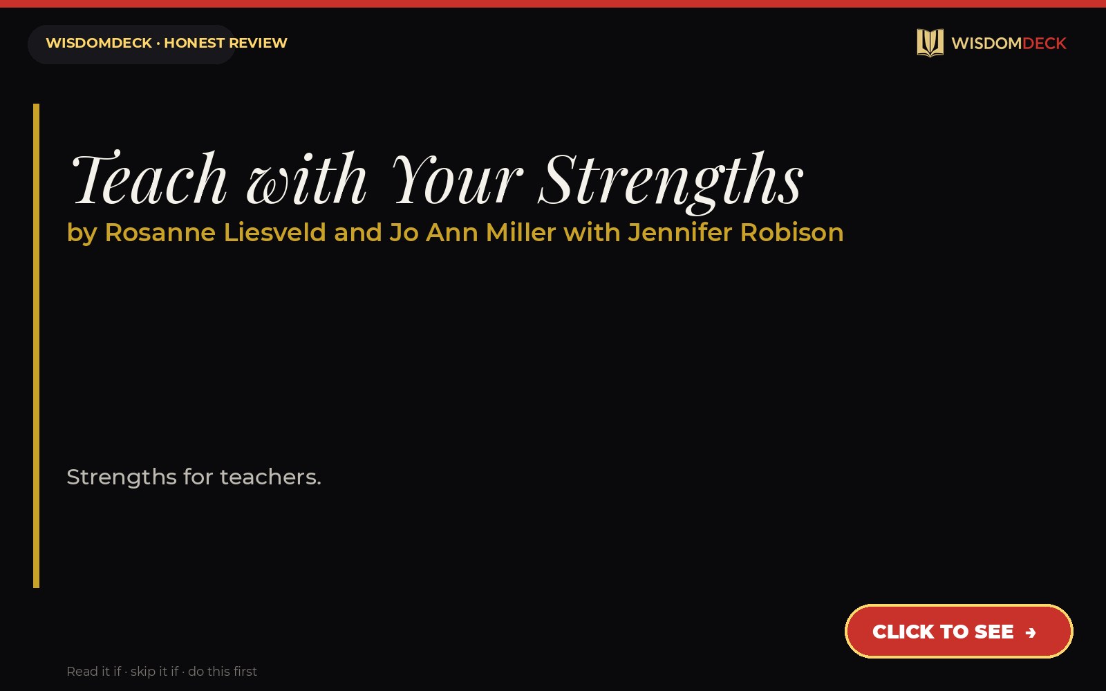 Teach with Your Strengths by Rosanne Liesveld and Jo Ann Miller with Jennifer Robison — WisdomDeck review