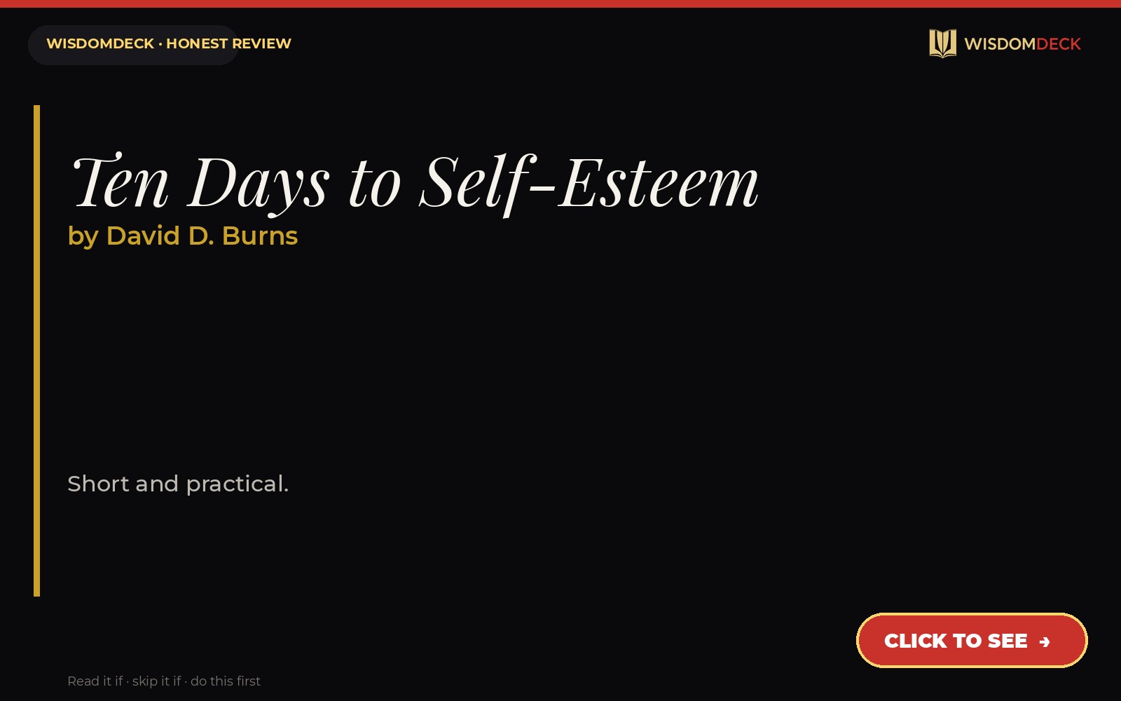 Ten Days to Self-Esteem by David D. Burns — WisdomDeck review