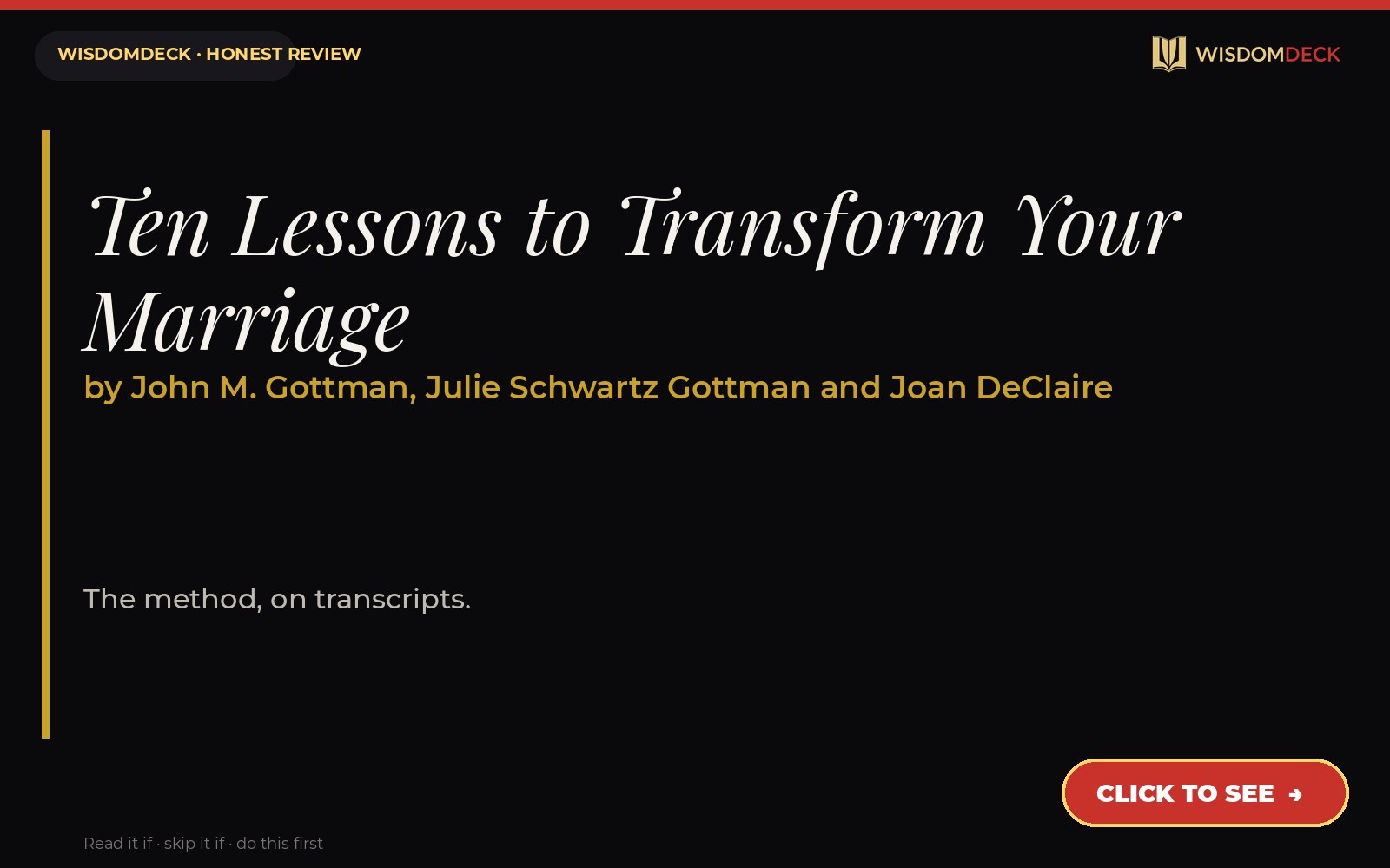 Ten Lessons to Transform Your Marriage by John M. Gottman, Julie Schwartz Gottman and Joan DeClaire — WisdomDeck review