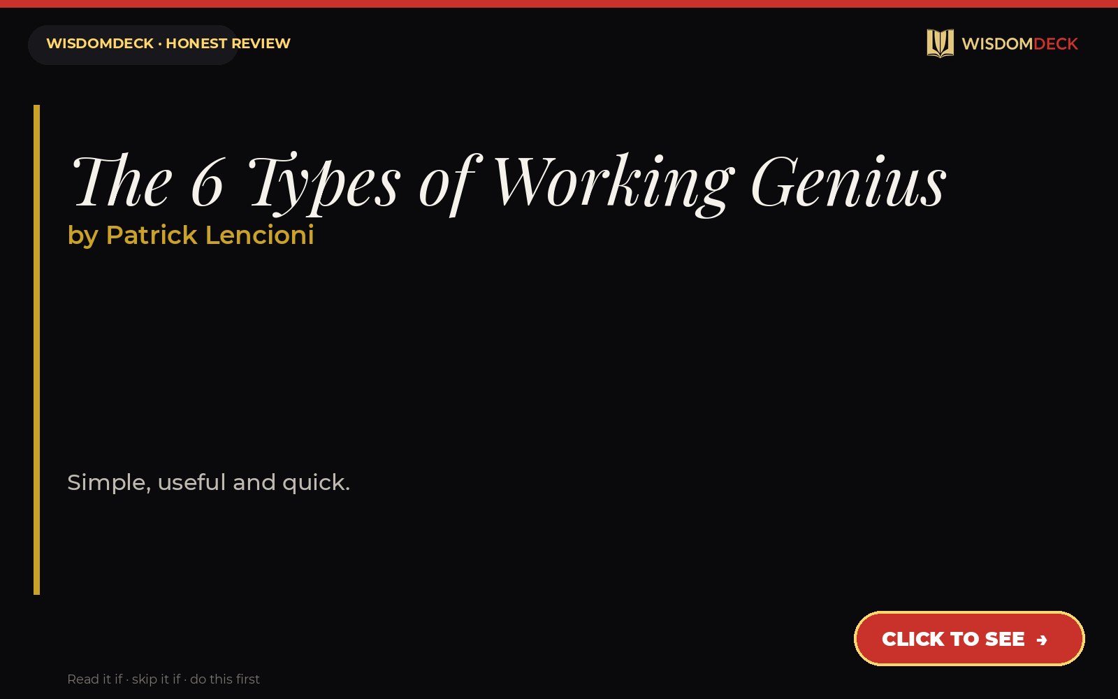 The 6 Types of Working Genius by Patrick Lencioni — WisdomDeck review