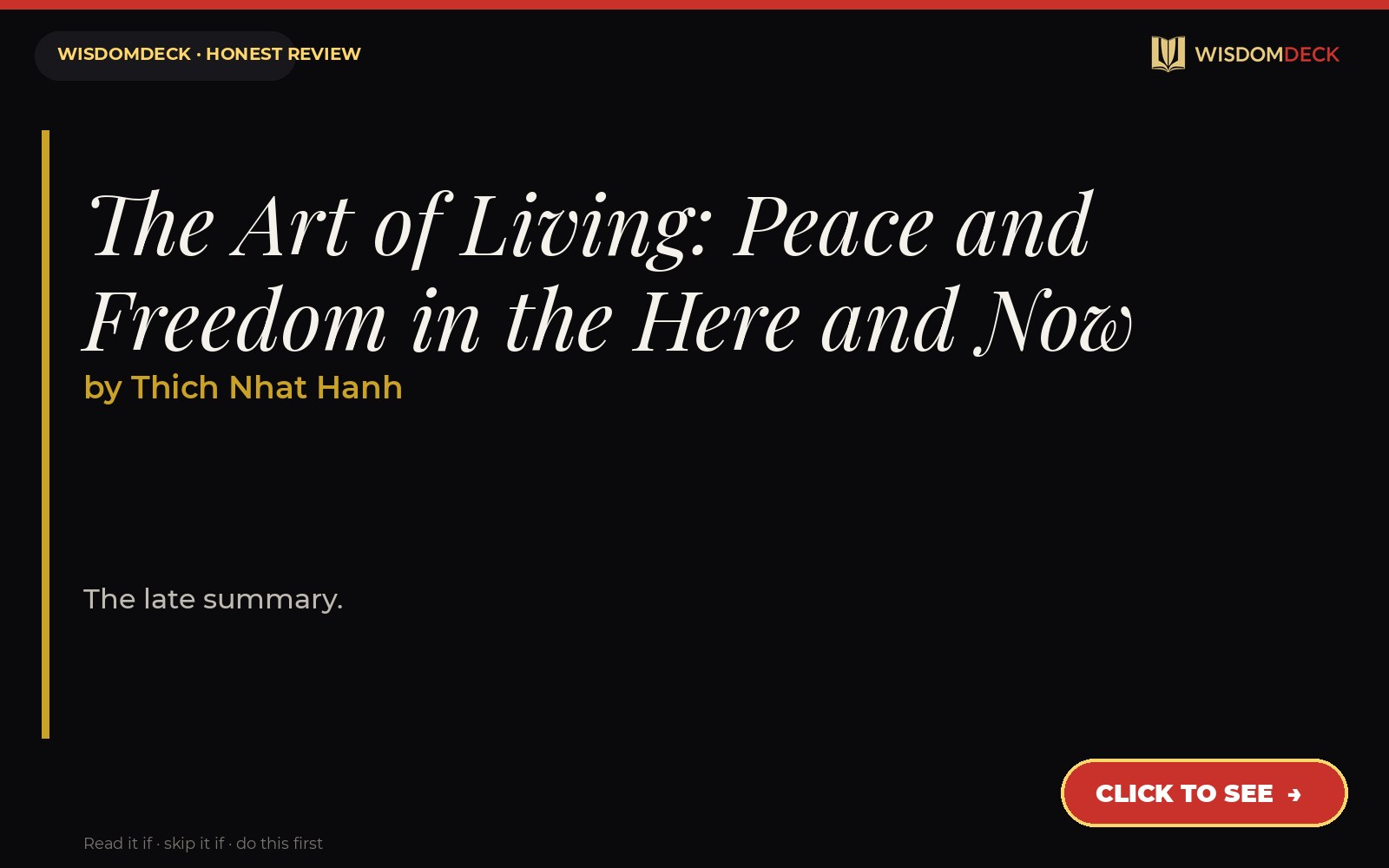 The Art of Living: Peace and Freedom in the Here and Now by Thich Nhat Hanh — WisdomDeck review