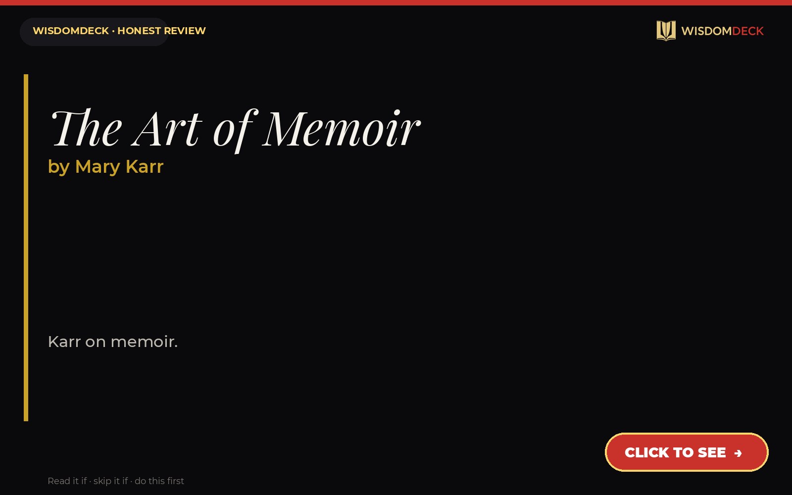 The Art of Memoir by Mary Karr — WisdomDeck review