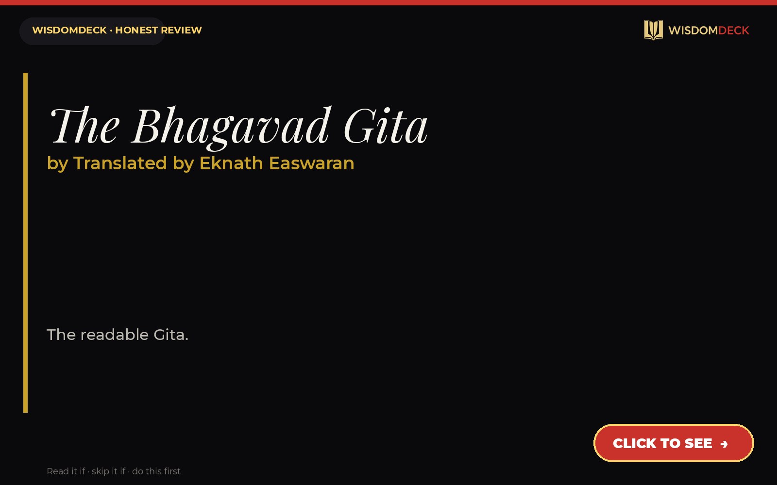 The Bhagavad Gita by Translated by Eknath Easwaran — WisdomDeck review
