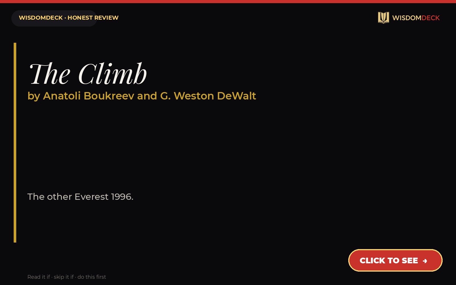 The Climb by Anatoli Boukreev and G. Weston DeWalt — WisdomDeck honest review