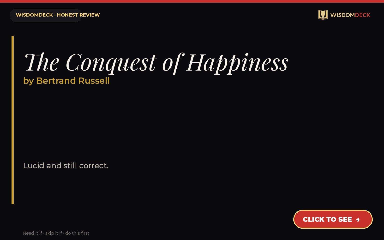 The Conquest of Happiness by Bertrand Russell — WisdomDeck review