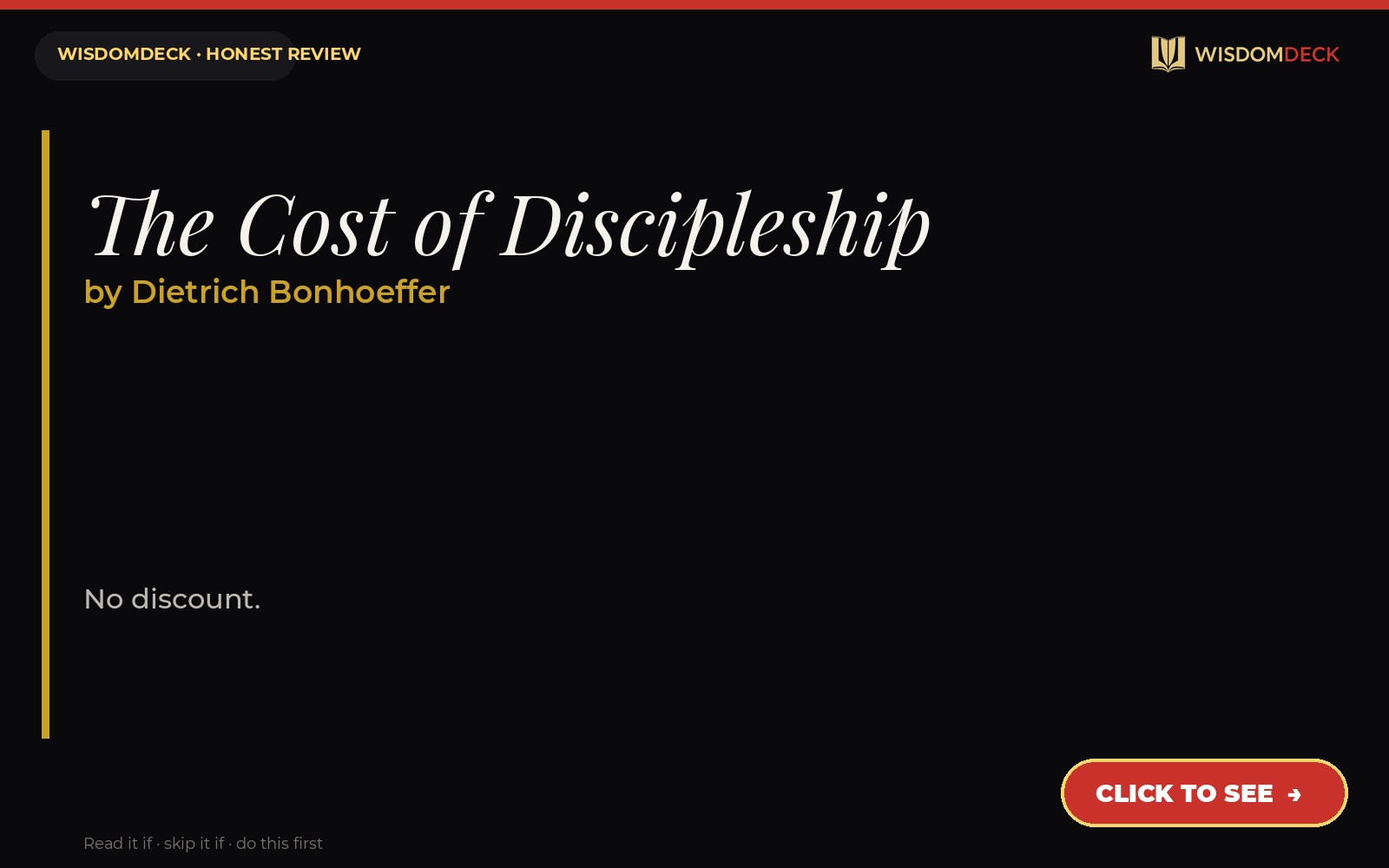 The Cost of Discipleship by Dietrich Bonhoeffer — WisdomDeck review