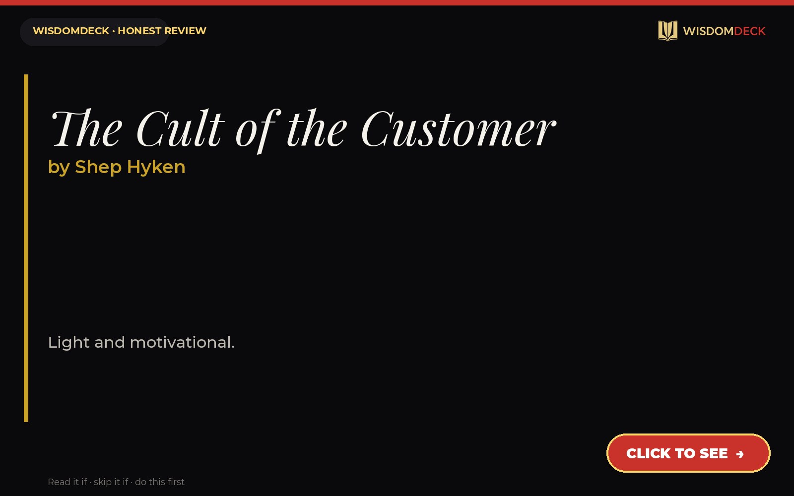 The Cult of the Customer by Shep Hyken — WisdomDeck review