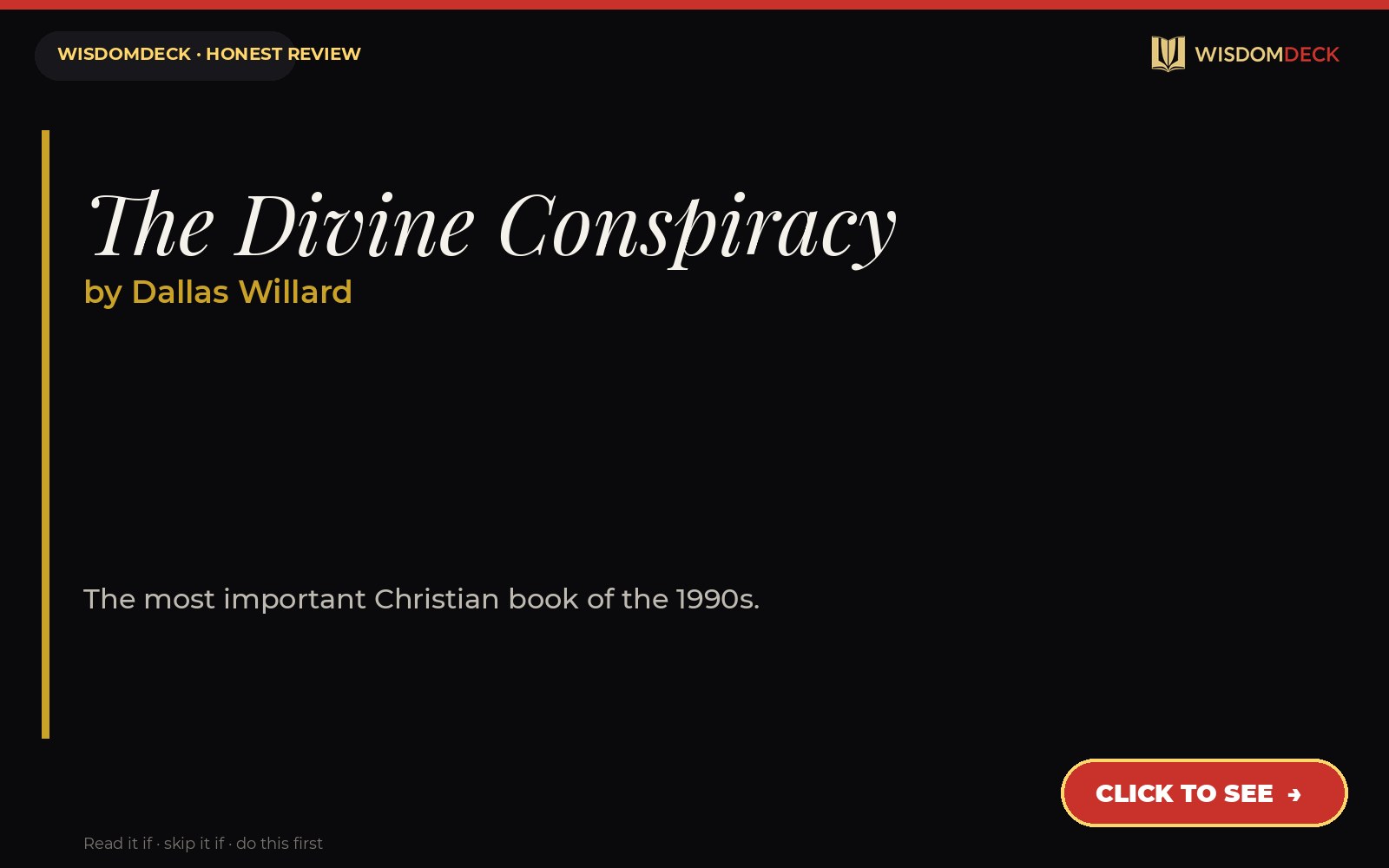 The Divine Conspiracy by Dallas Willard — WisdomDeck honest review