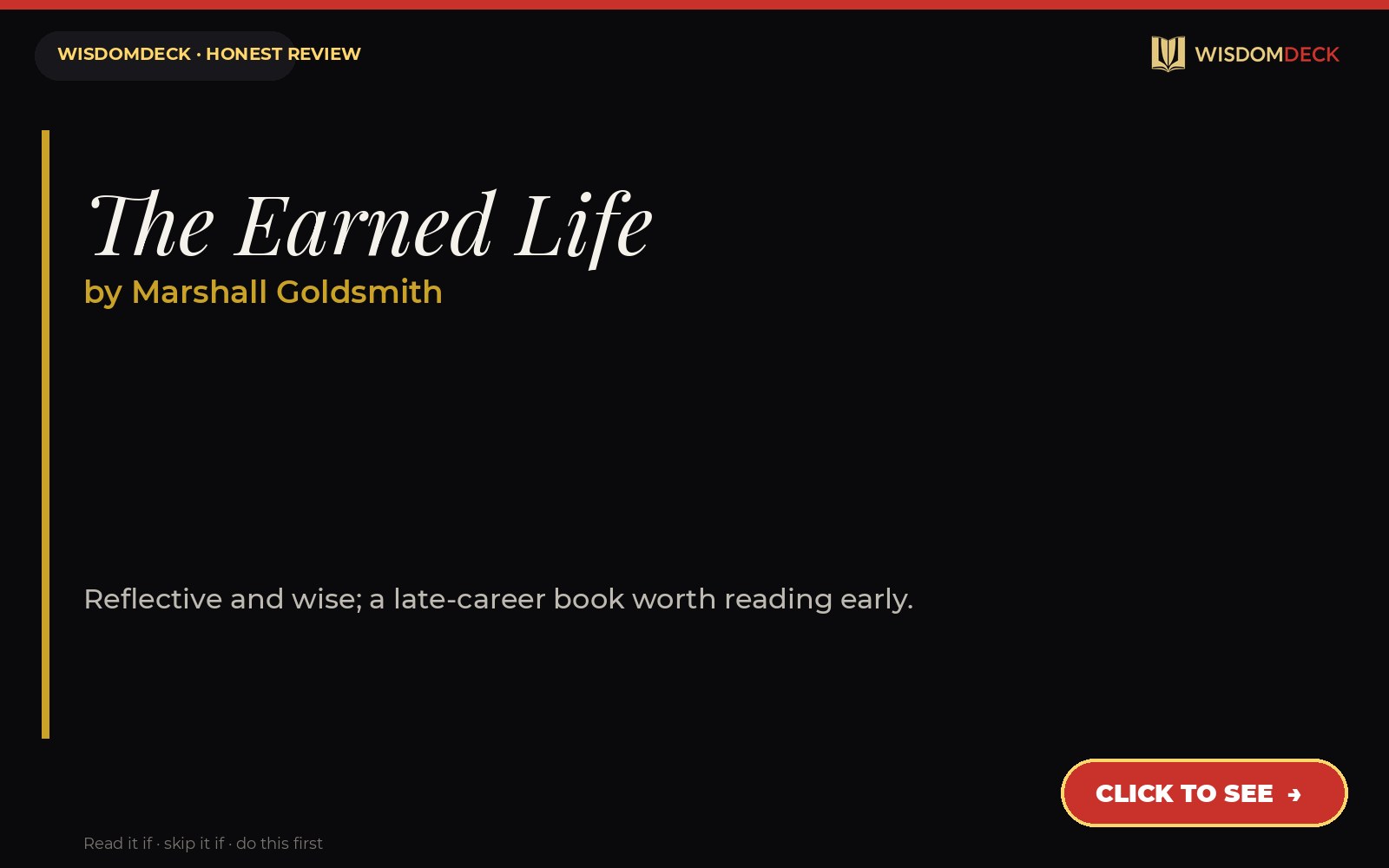 The Earned Life by Marshall Goldsmith — WisdomDeck review