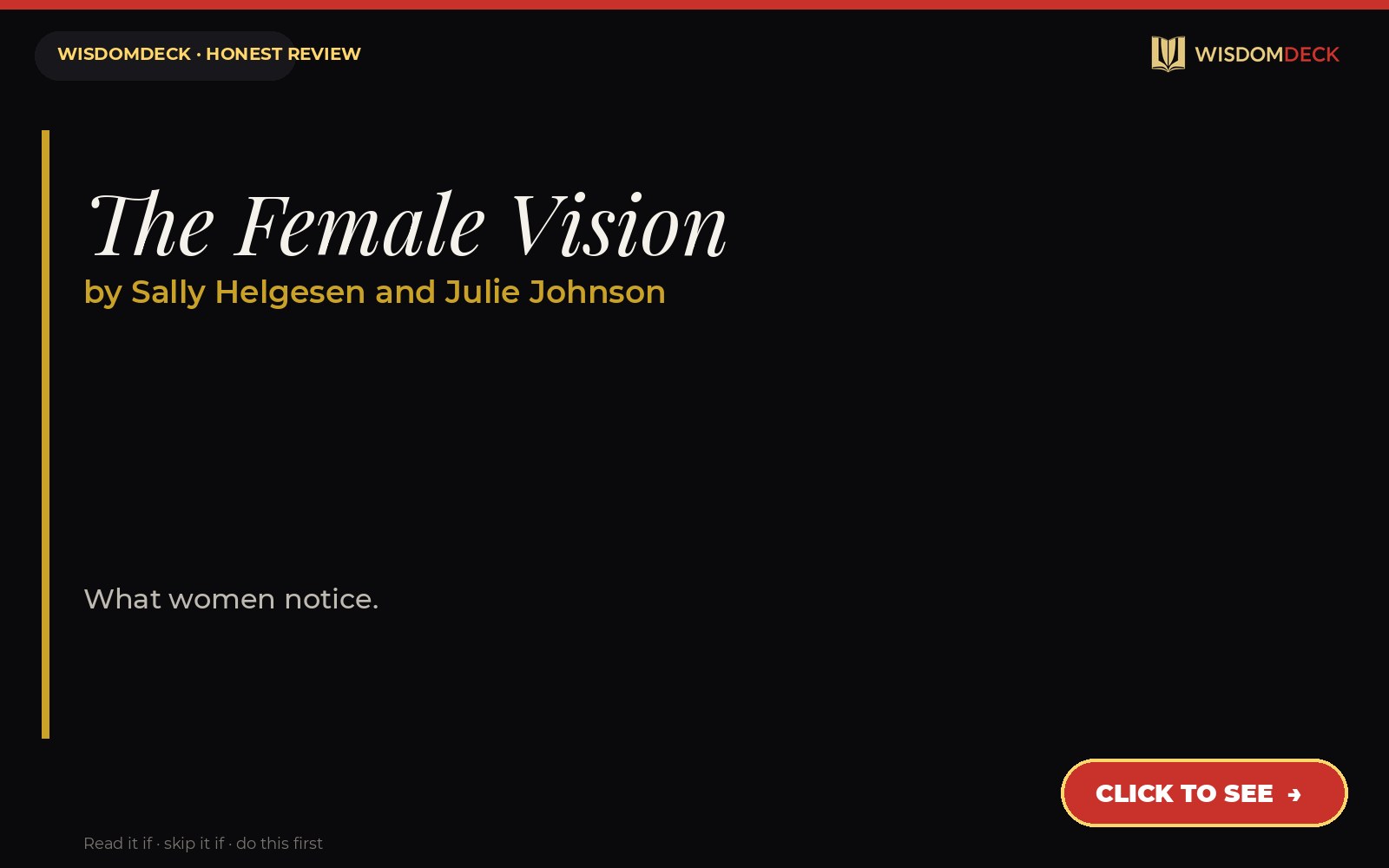 The Female Vision by Sally Helgesen and Julie Johnson — WisdomDeck review