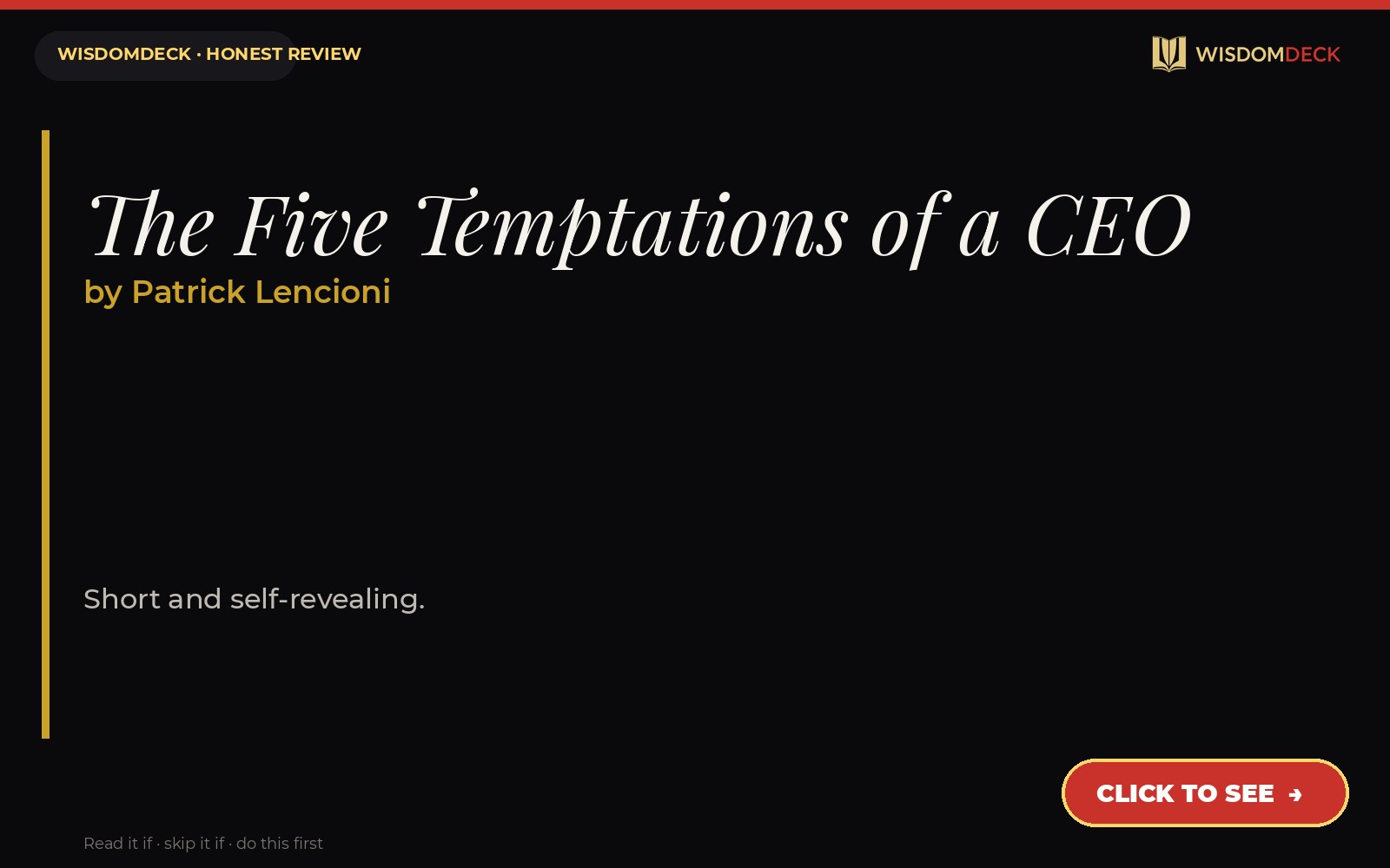 The Five Temptations of a CEO by Patrick Lencioni — WisdomDeck review