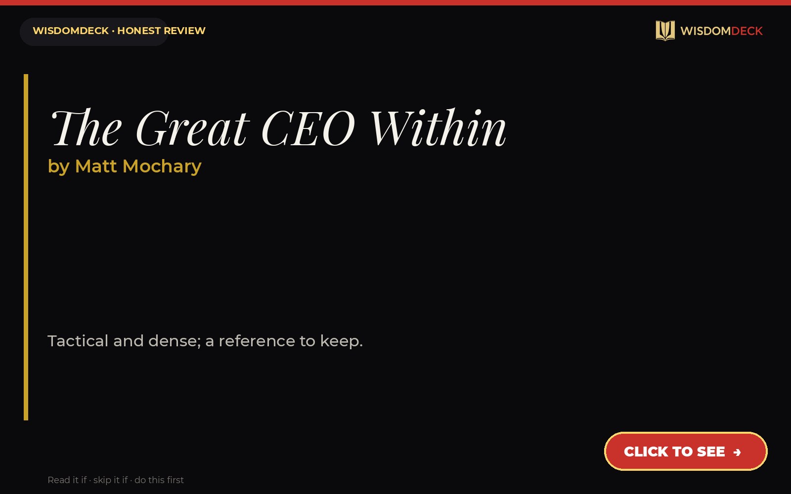 The Great CEO Within by Matt Mochary — WisdomDeck review