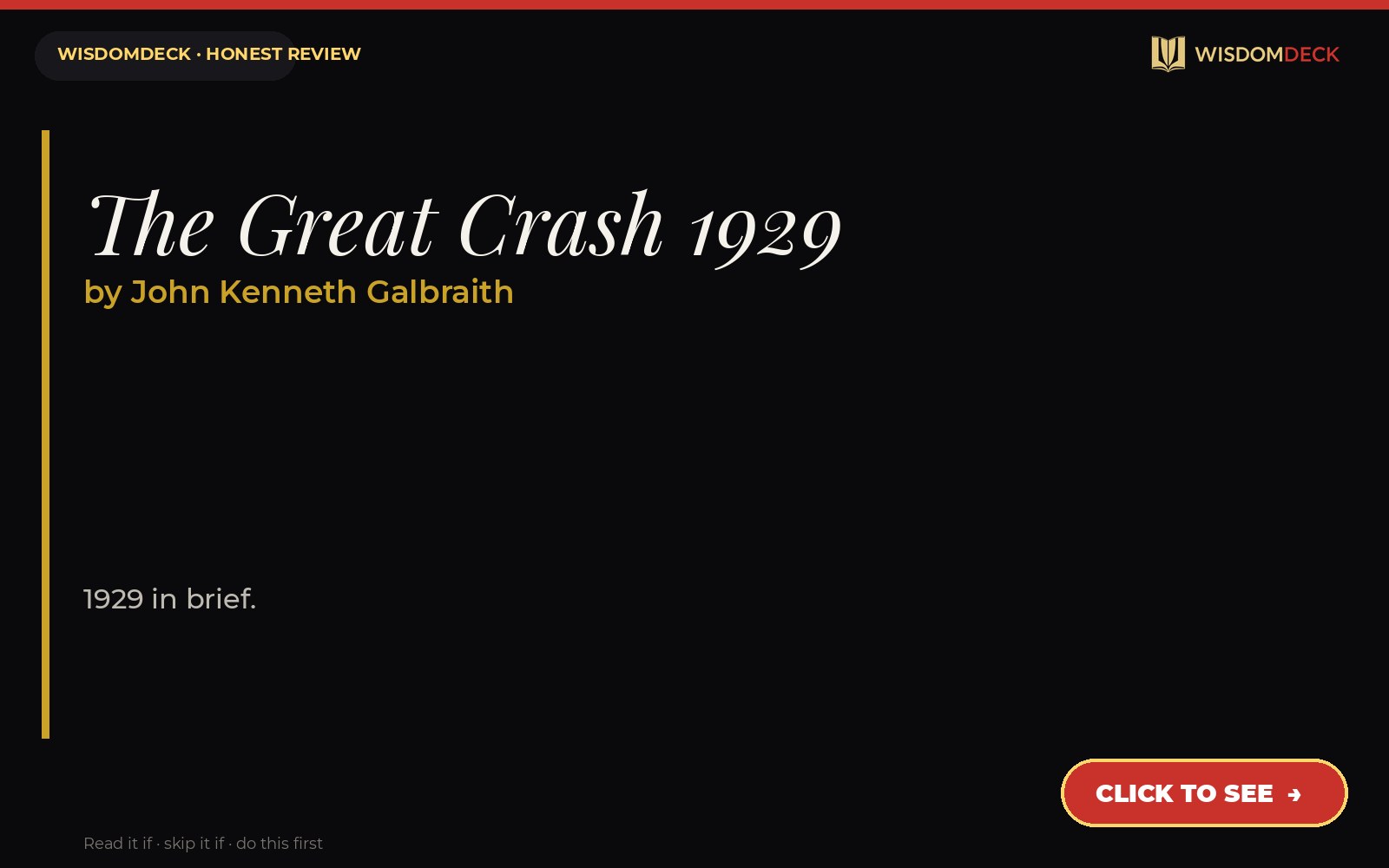 The Great Crash 1929 by John Kenneth Galbraith — WisdomDeck review