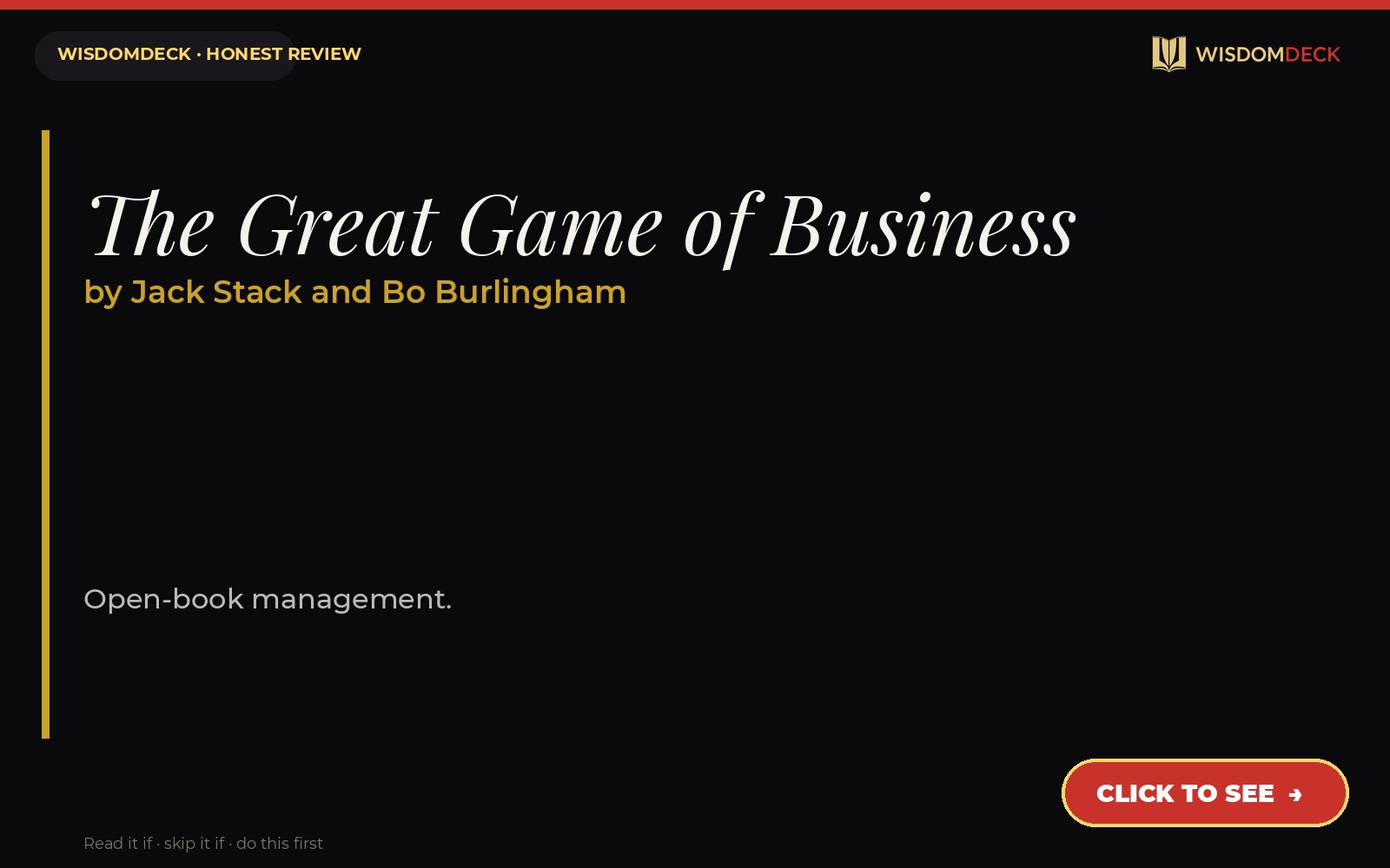 The Great Game of Business by Jack Stack and Bo Burlingham — WisdomDeck review