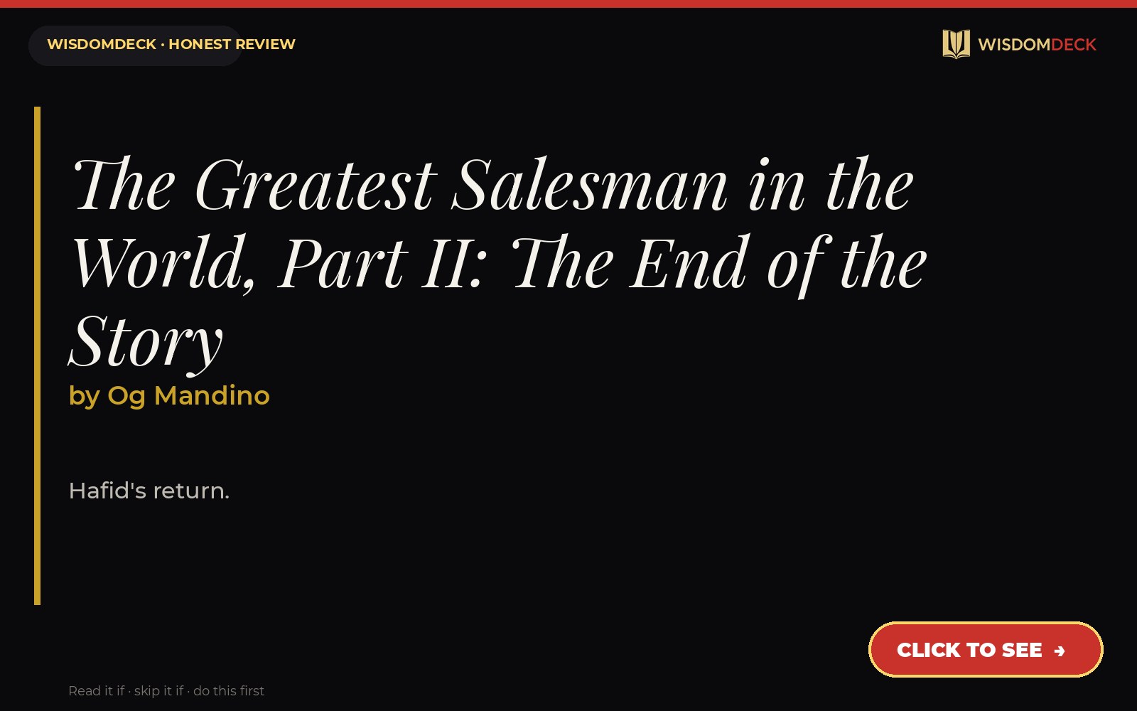 The Greatest Salesman in the World, Part II: The End of the Story by Og Mandino — WisdomDeck review