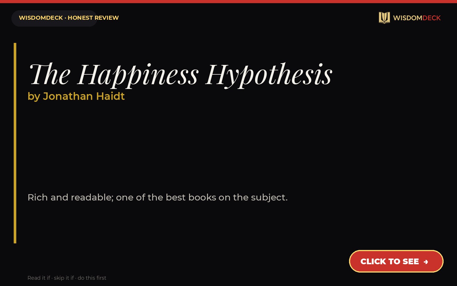The Happiness Hypothesis by Jonathan Haidt — WisdomDeck review