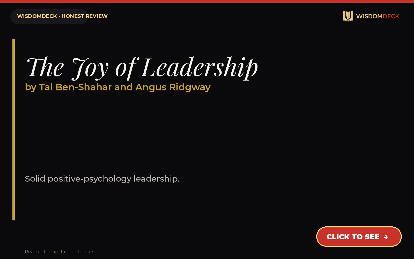 The Joy of Leadership by Tal Ben-Shahar and Angus Ridgway — WisdomDeck review