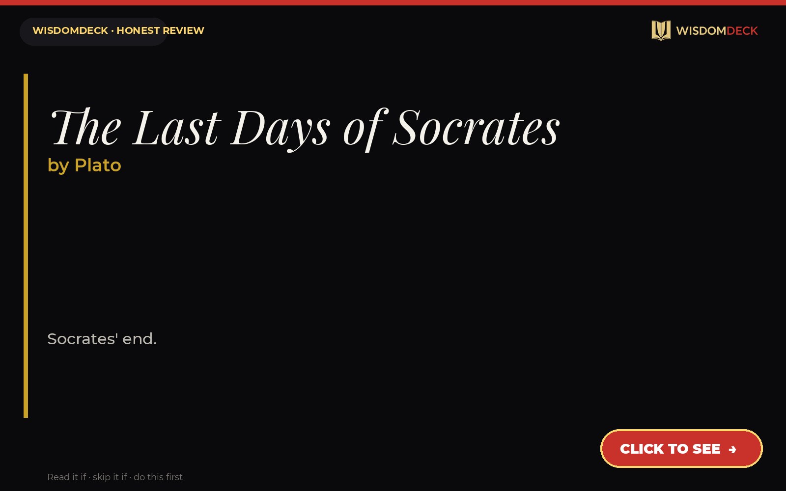 The Last Days of Socrates by Plato — WisdomDeck review