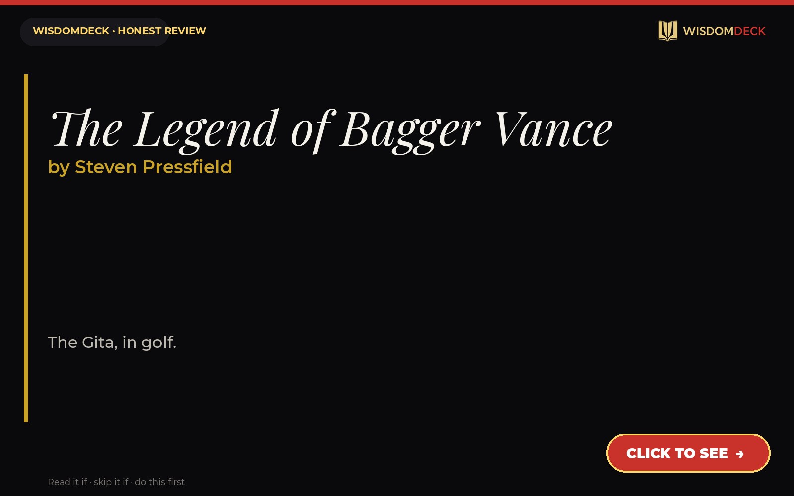 The Legend of Bagger Vance by Steven Pressfield — WisdomDeck review