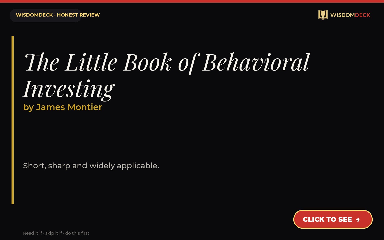 The Little Book of Behavioral Investing by James Montier — WisdomDeck review