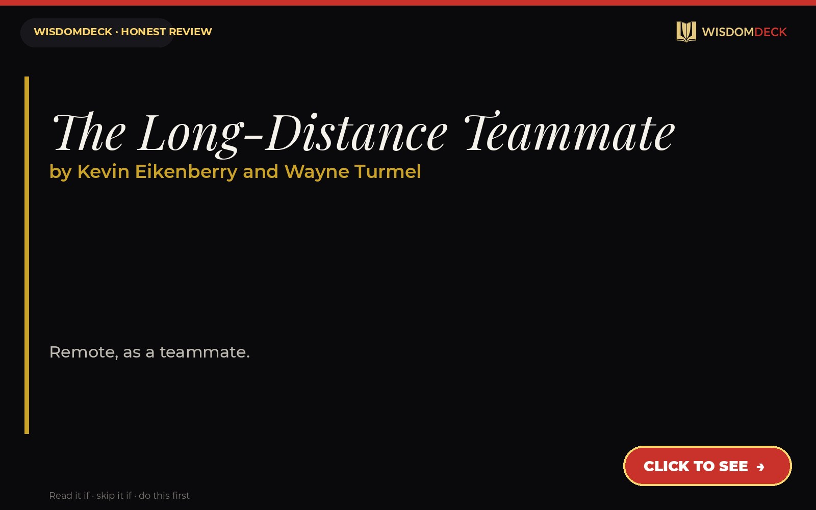 The Long-Distance Teammate by Kevin Eikenberry and Wayne Turmel — WisdomDeck review