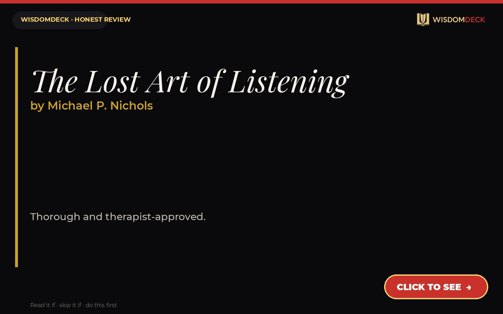 The Lost Art of Listening by Michael P. Nichols — WisdomDeck review