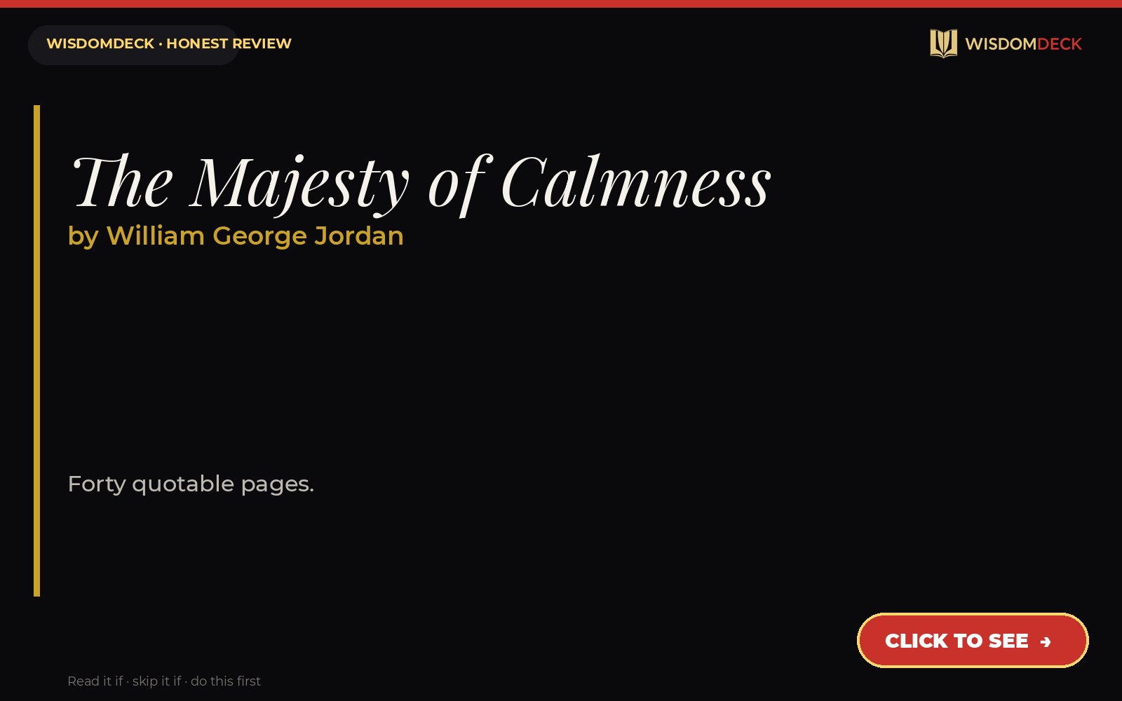 The Majesty of Calmness by William George Jordan — WisdomDeck review