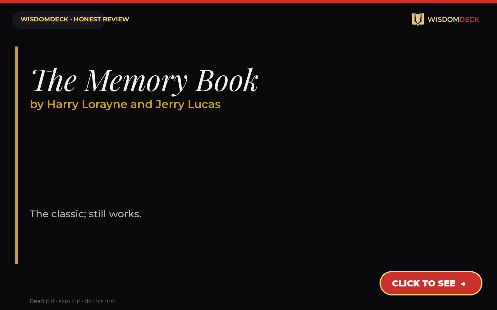 The Memory Book by Harry Lorayne and Jerry Lucas — WisdomDeck review
