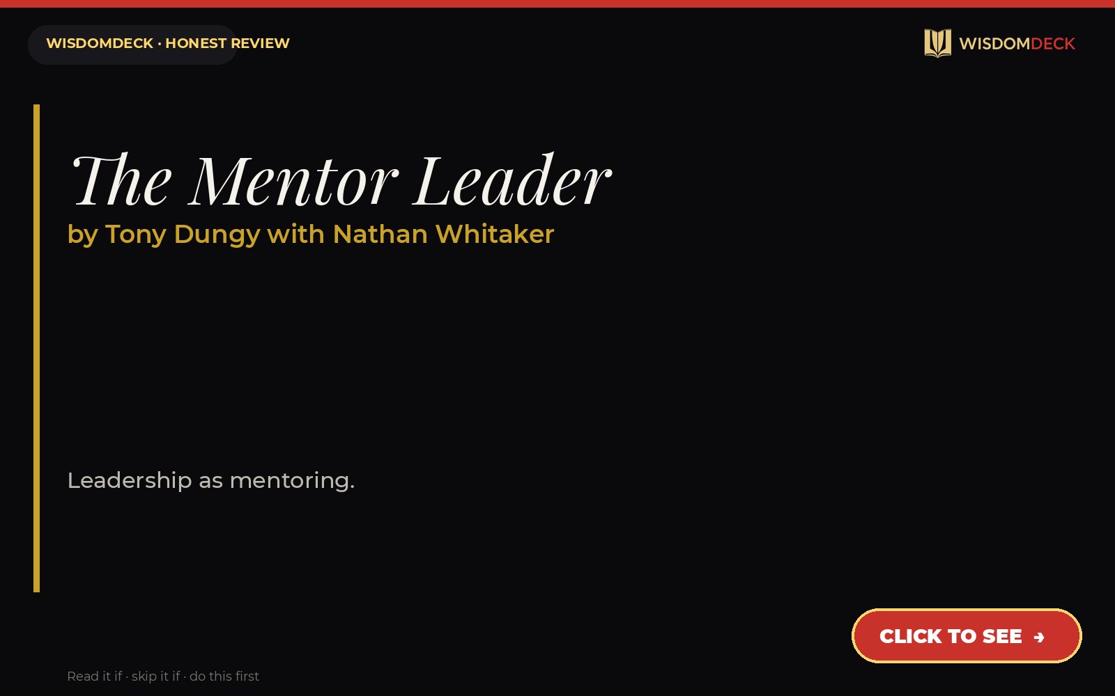 The Mentor Leader by Tony Dungy with Nathan Whitaker — WisdomDeck review