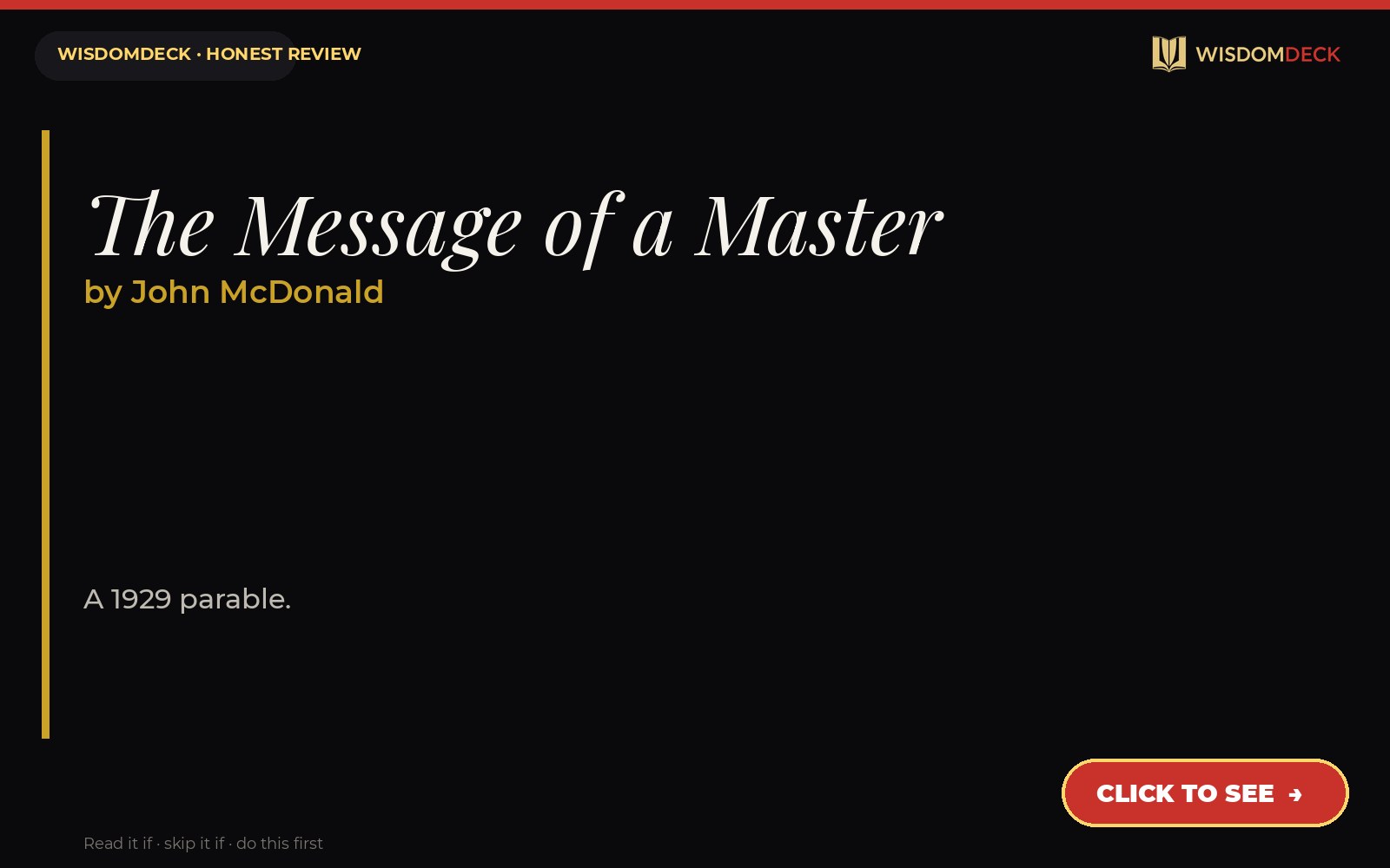 The Message of a Master by John McDonald — WisdomDeck review