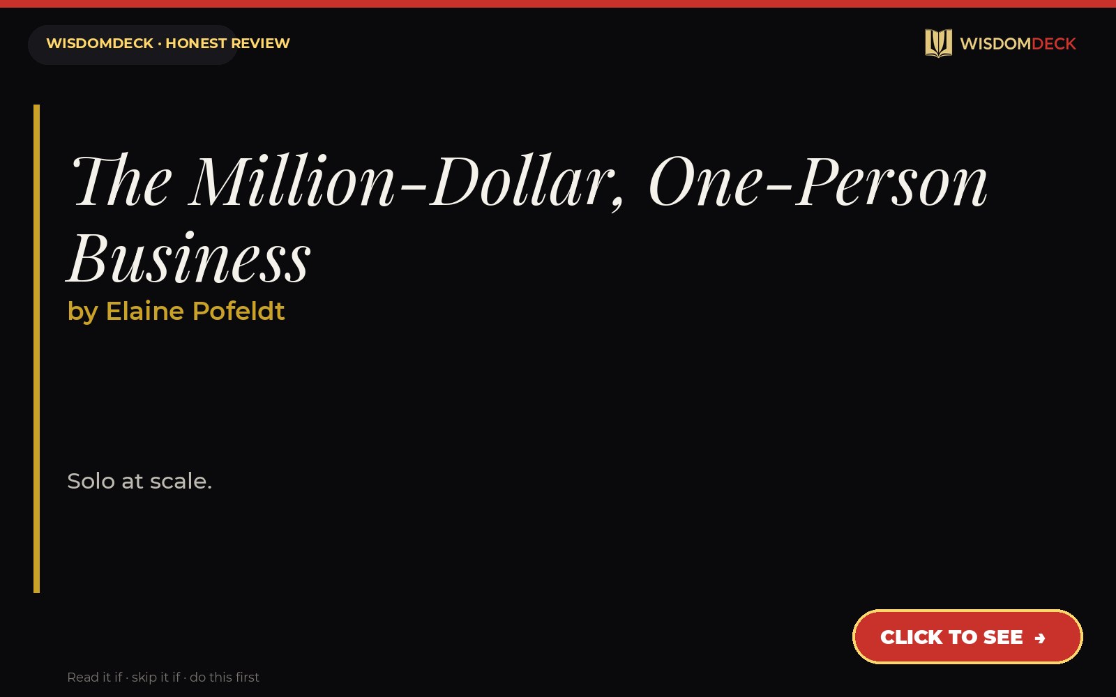 The Million-Dollar, One-Person Business by Elaine Pofeldt — WisdomDeck review