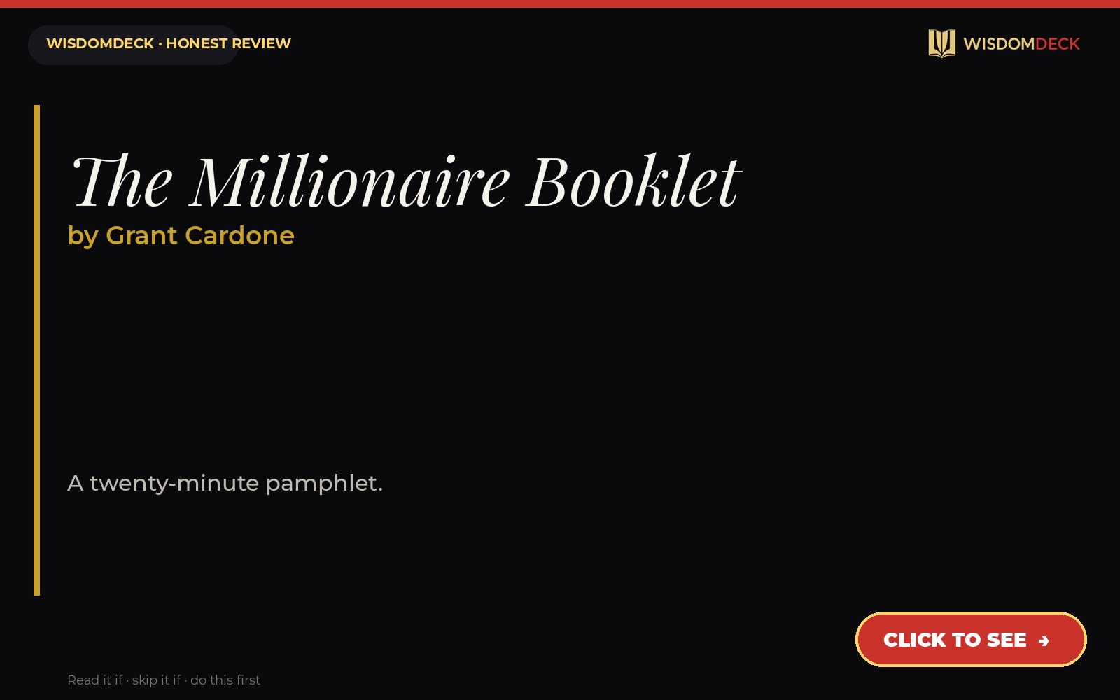 The Millionaire Booklet by Grant Cardone — WisdomDeck review