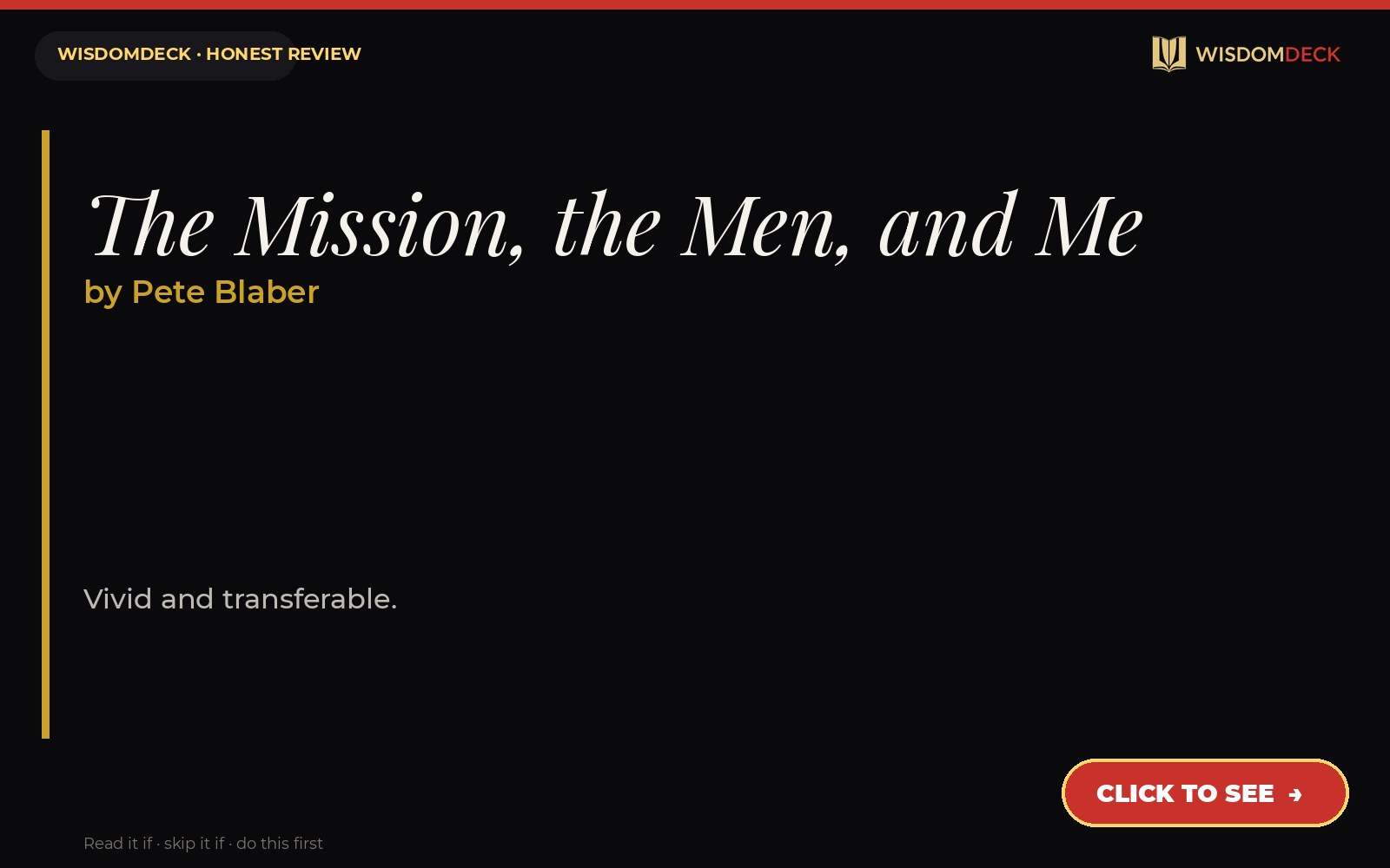 The Mission, the Men, and Me by Pete Blaber — WisdomDeck review