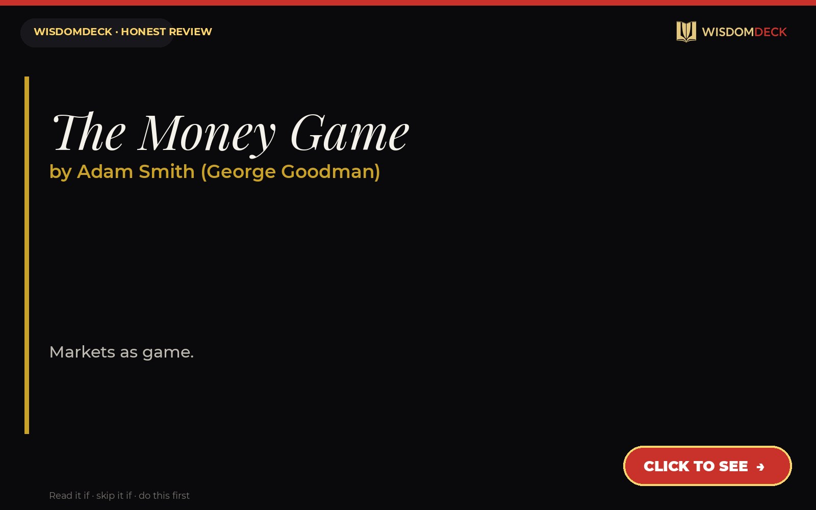 The Money Game by Adam Smith (George Goodman) — WisdomDeck review