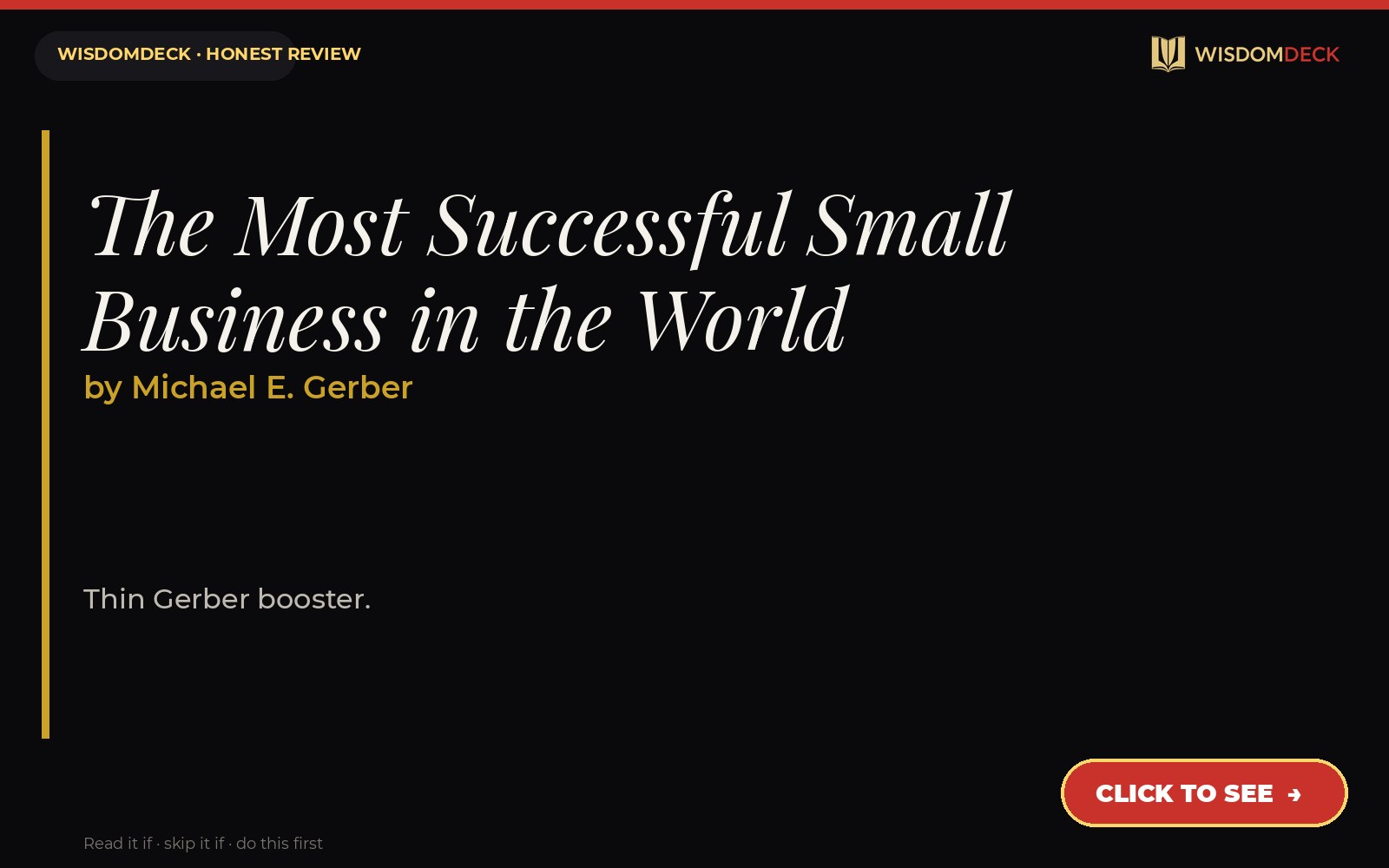 The Most Successful Small Business in the World by Michael E. Gerber — WisdomDeck review