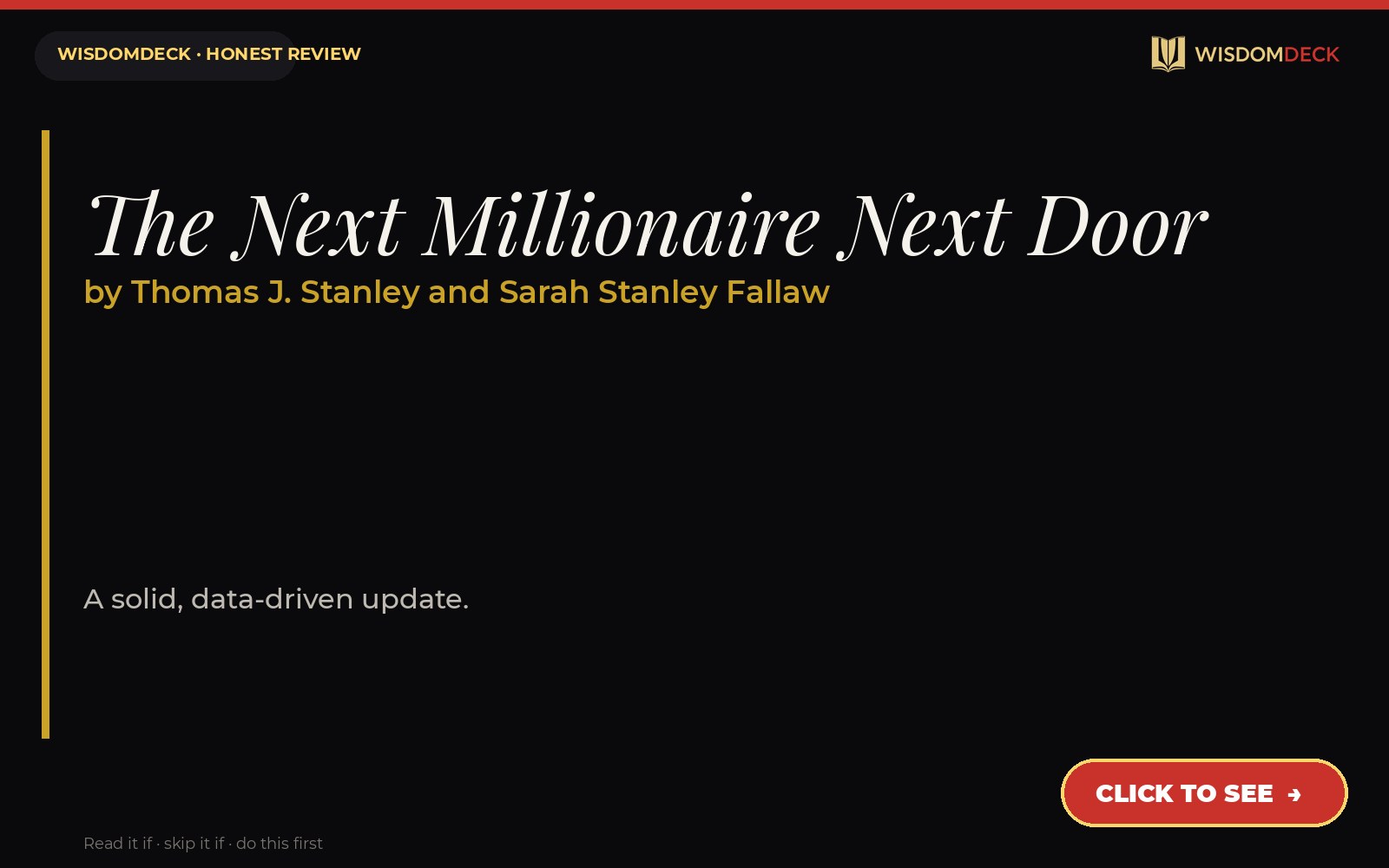 The Next Millionaire Next Door by Thomas J. Stanley and Sarah Stanley Fallaw — WisdomDeck review