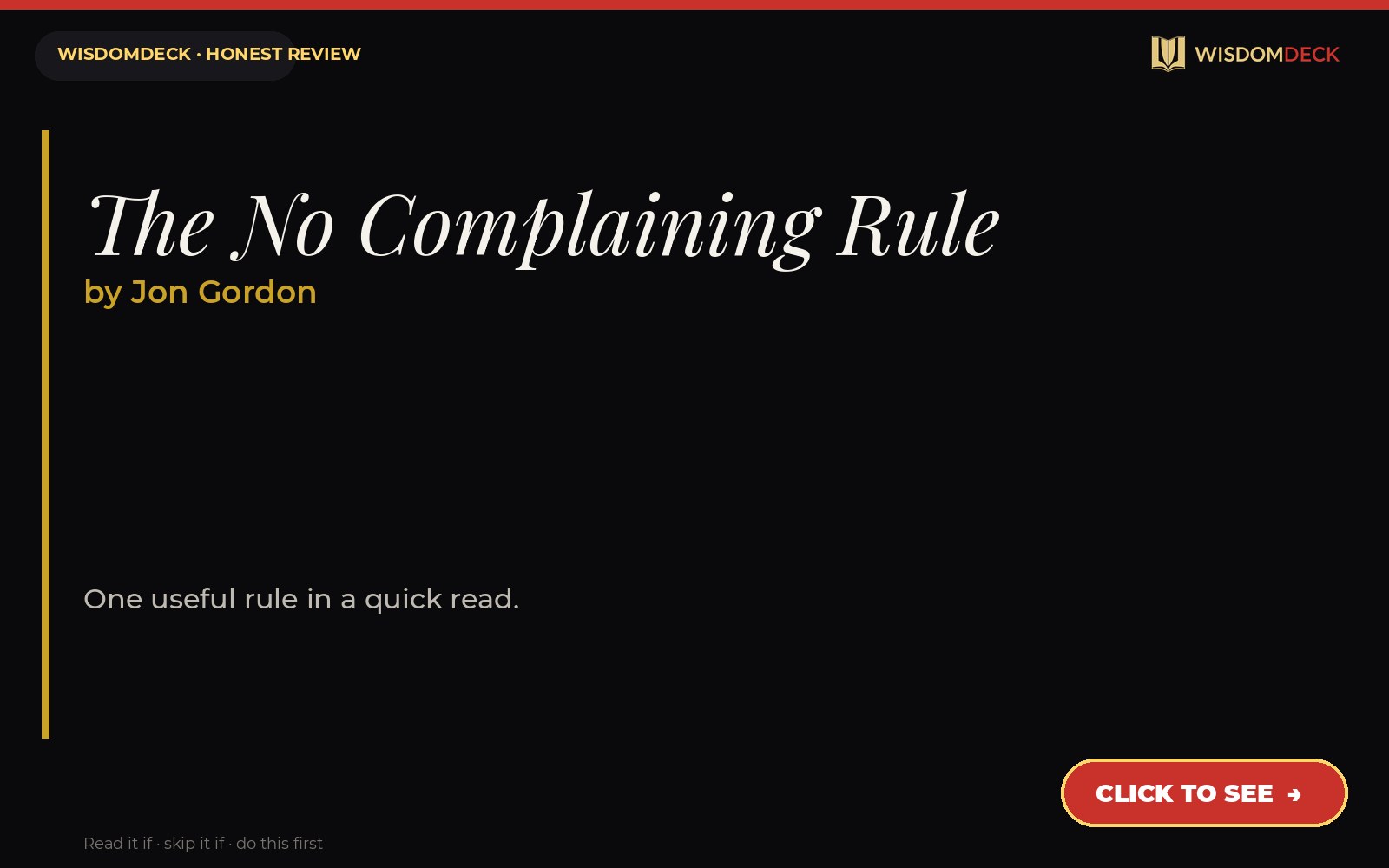 The No Complaining Rule by Jon Gordon — WisdomDeck review