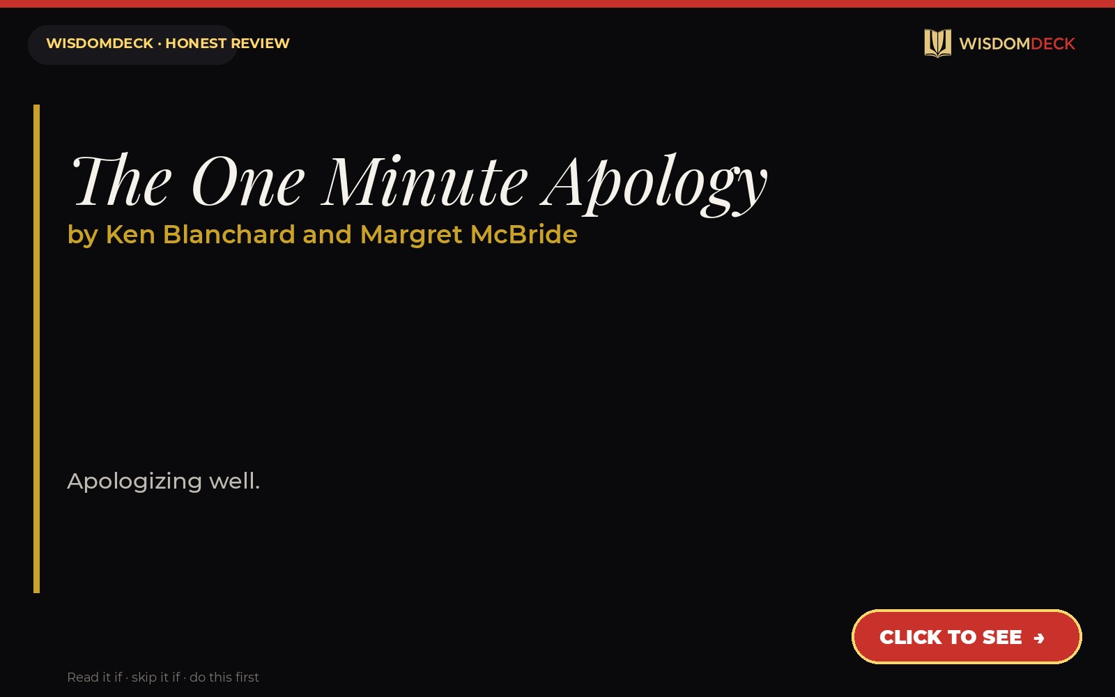 The One Minute Apology by Ken Blanchard and Margret McBride — WisdomDeck review