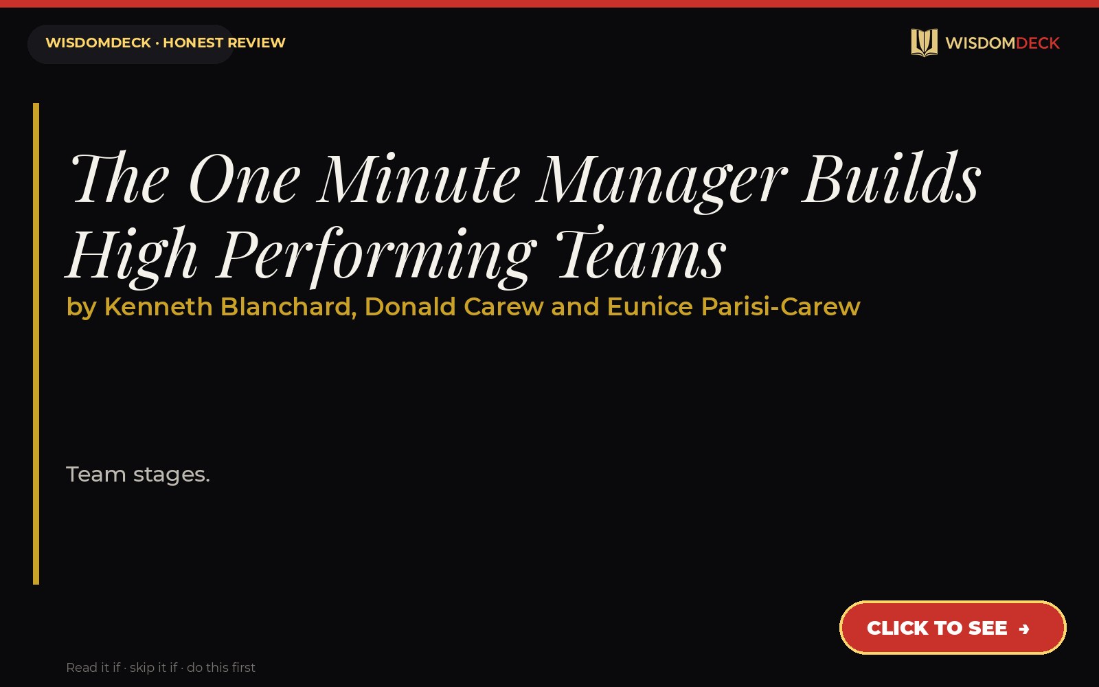 The One Minute Manager Builds High Performing Teams by Kenneth Blanchard, Donald Carew and Eunice Parisi-Carew — WisdomDeck review