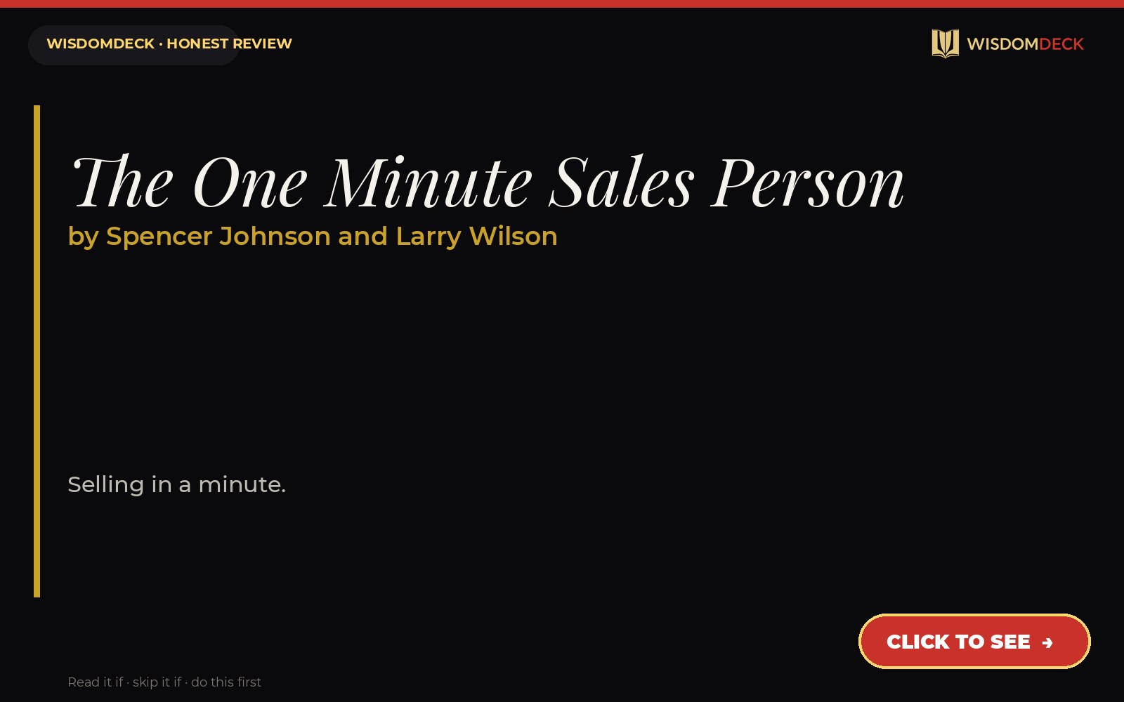 The One Minute Sales Person by Spencer Johnson and Larry Wilson — WisdomDeck review