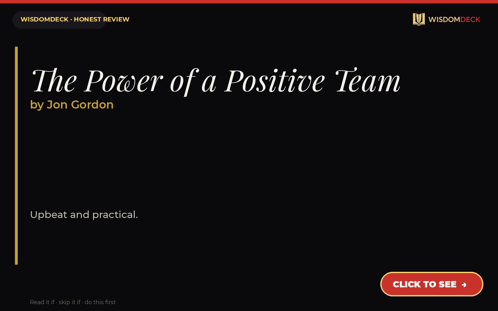 The Power of a Positive Team by Jon Gordon — WisdomDeck review
